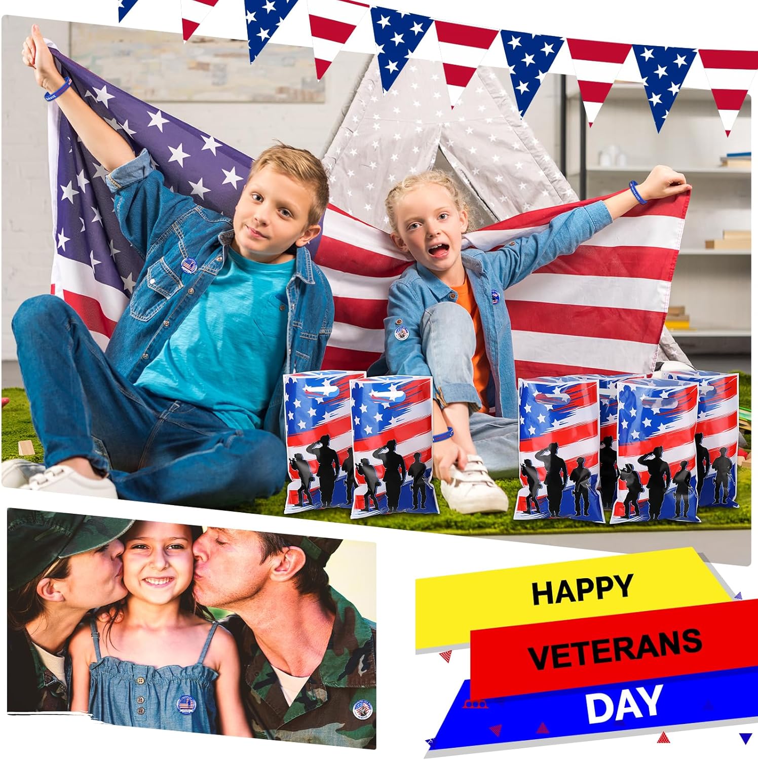 Talltalk 150 Pcs Patriotic Veterans Day Accessories Set