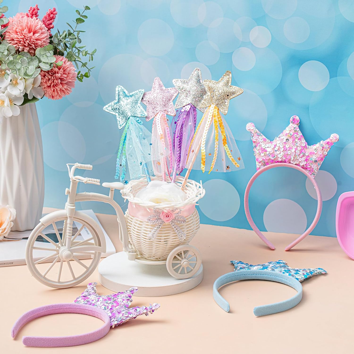 24 Pcs Princess Wands and Crown Headbands for Girls Birthday Party Gifts