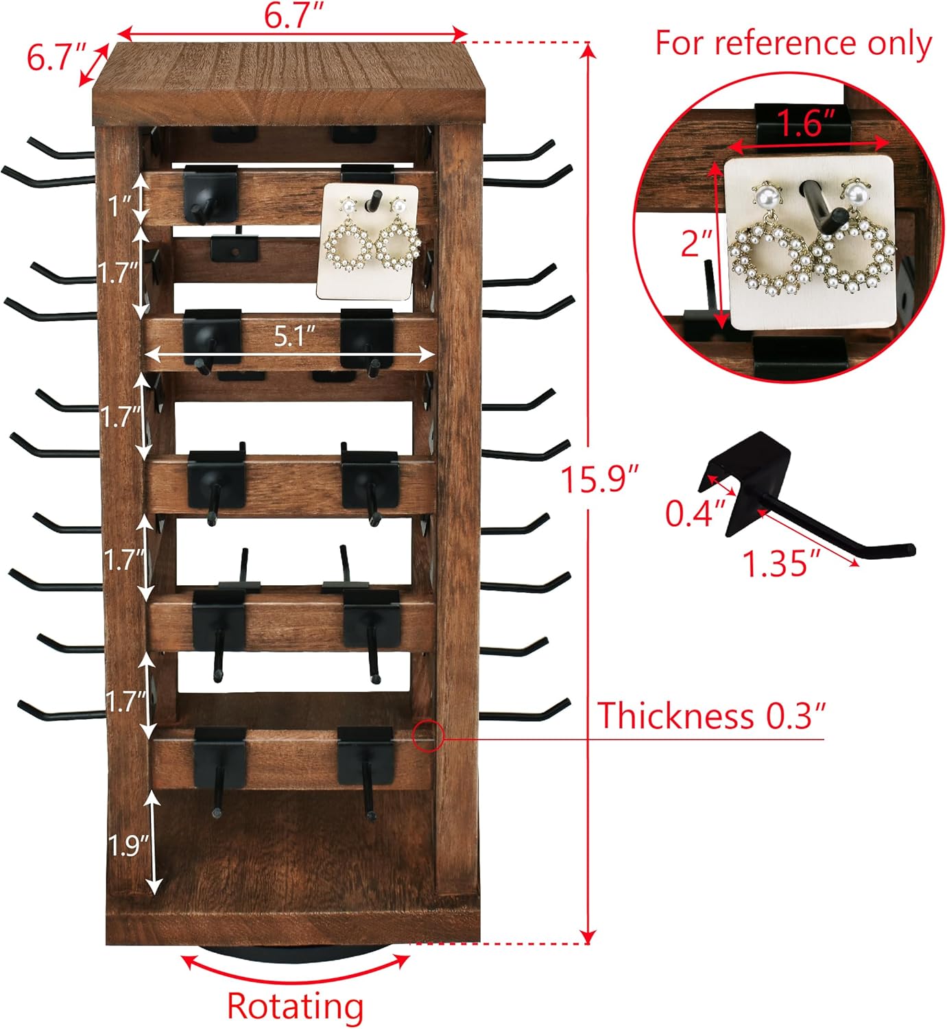 Ikee Design 5 Tiers Rotating Jewelry Display Tower with 42 Hooks