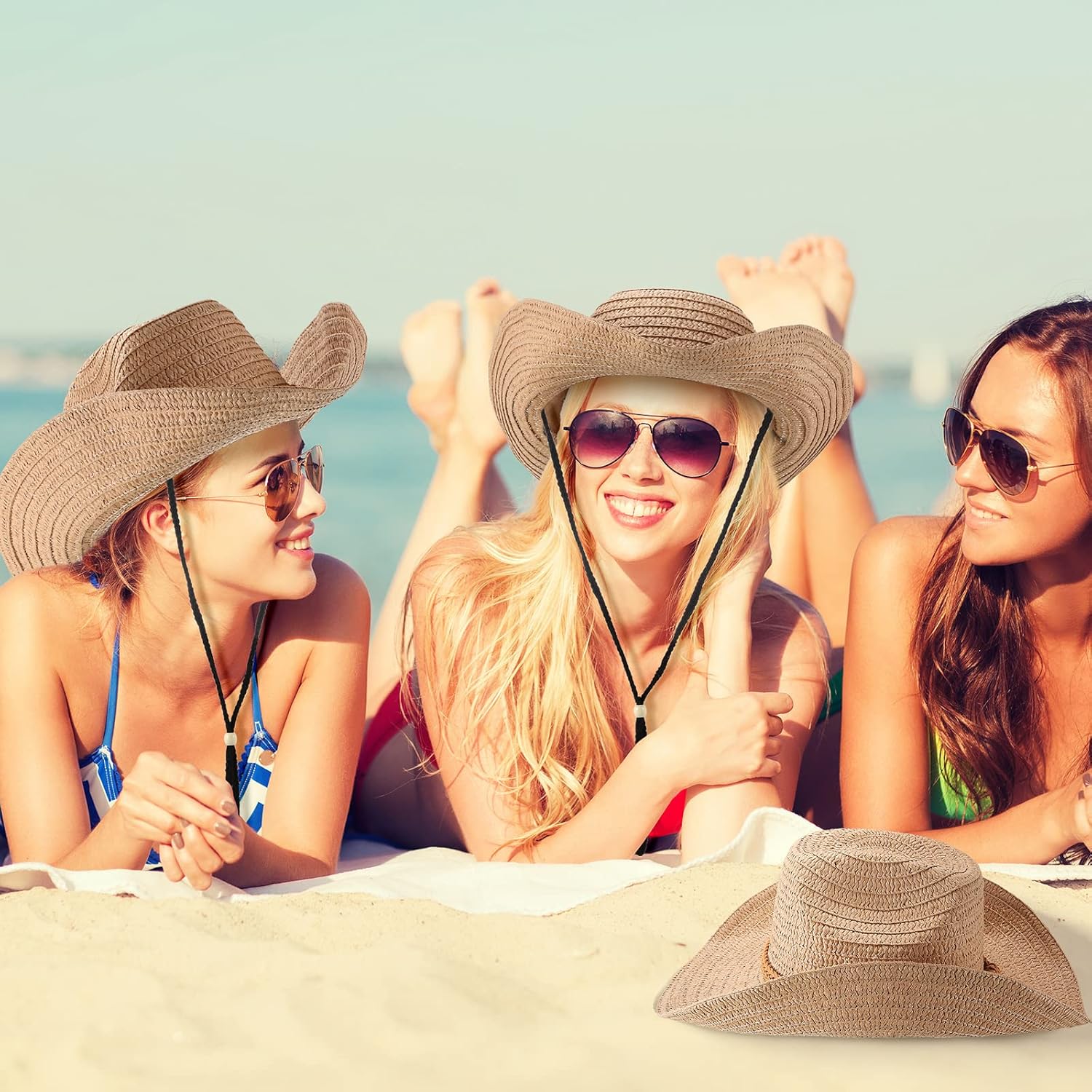 JaGely 12 Pcs Straw Cowboy Hats for Women Men