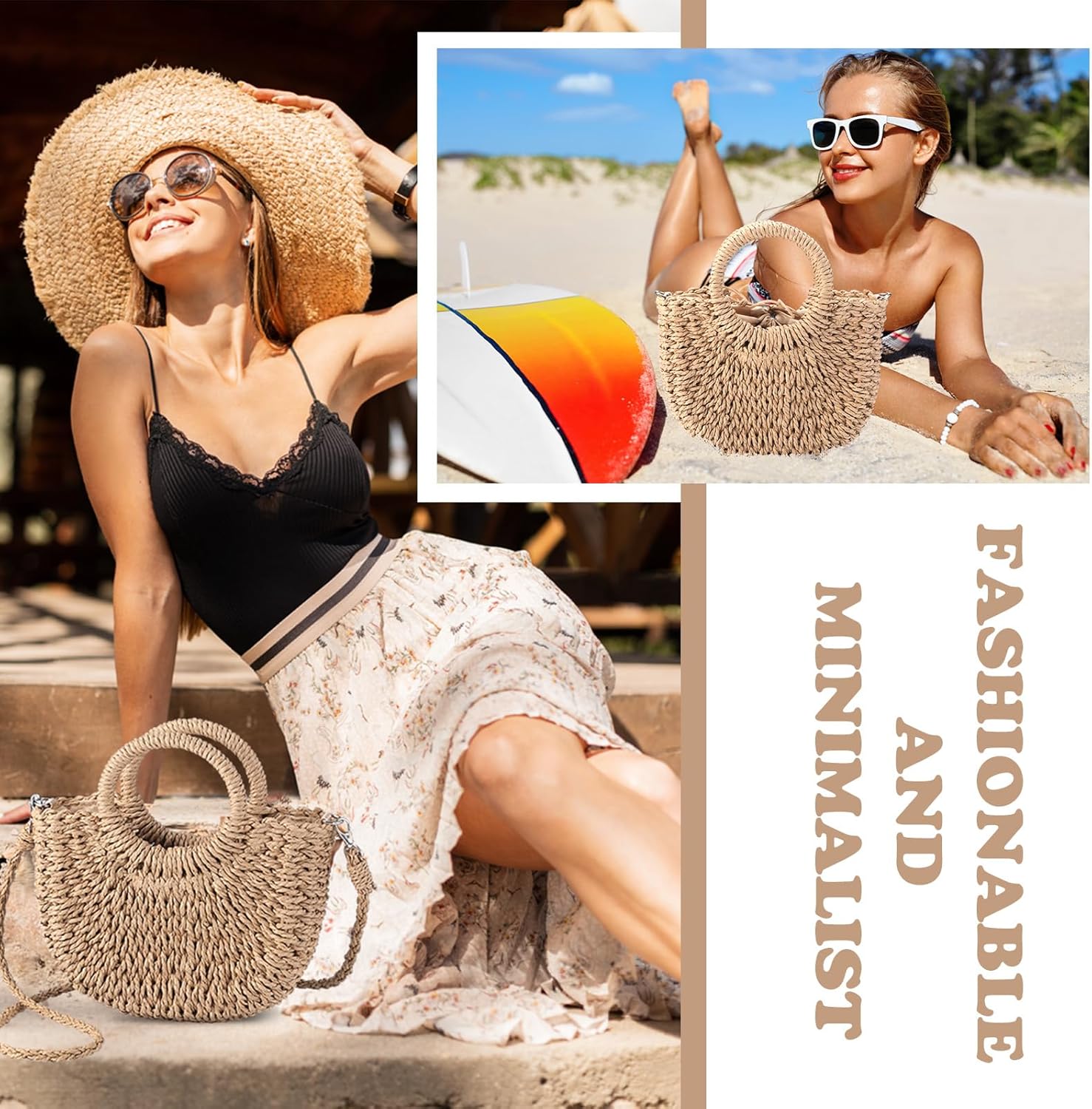 Oudain 12 Pcs Semi Wedding Straw Bags with Handles