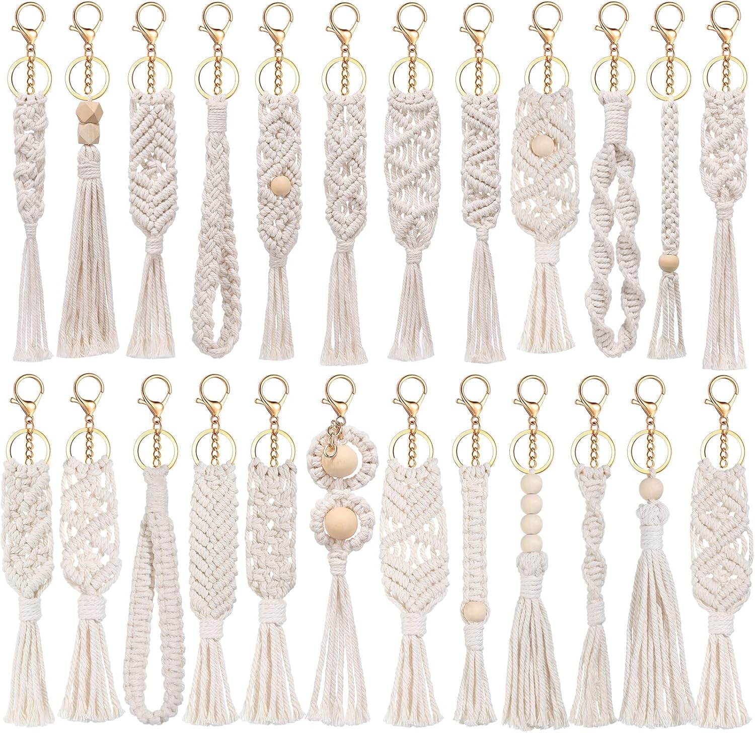 Nosiny 24 Piece Boho Macrame Keychain Set Beige