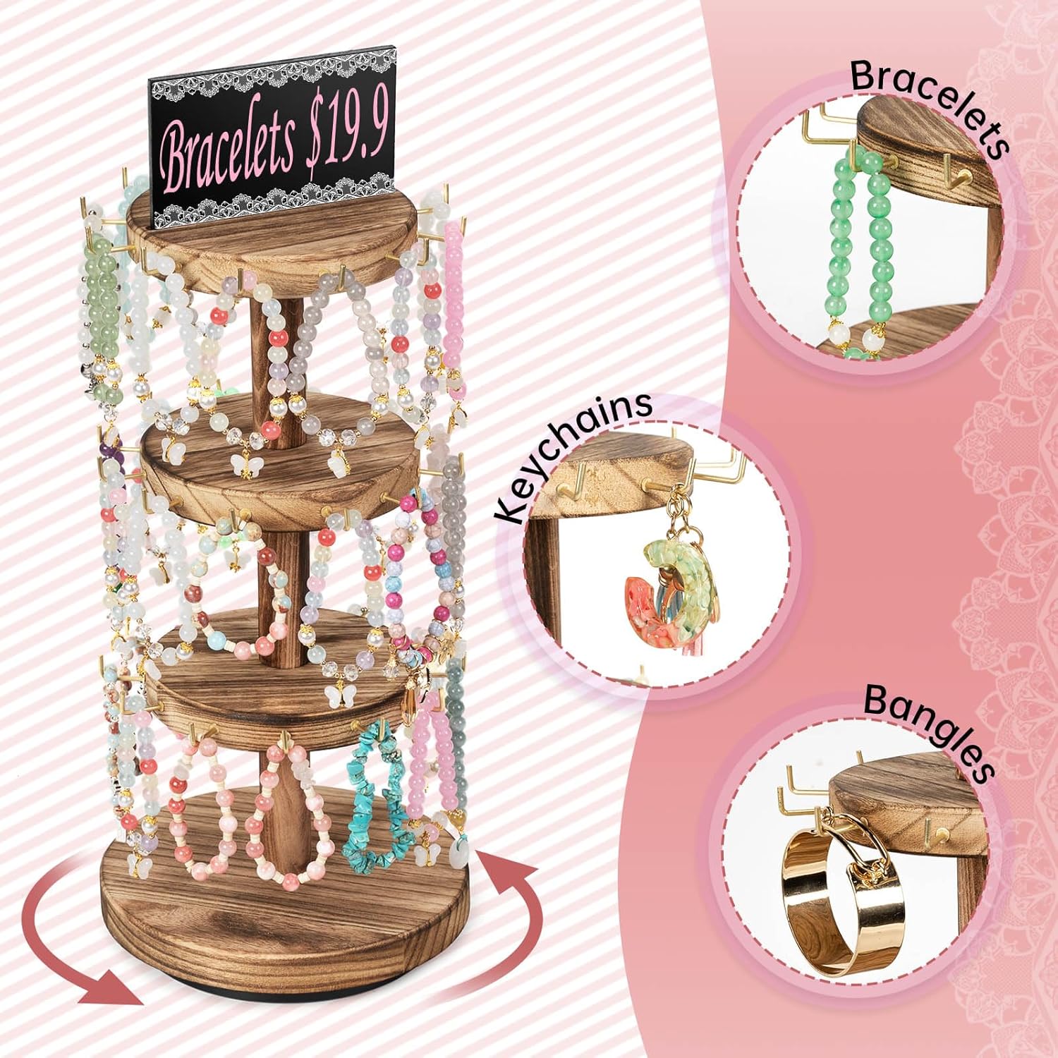 Pinzoveco 3 Tier Rotating Bracelet Holder