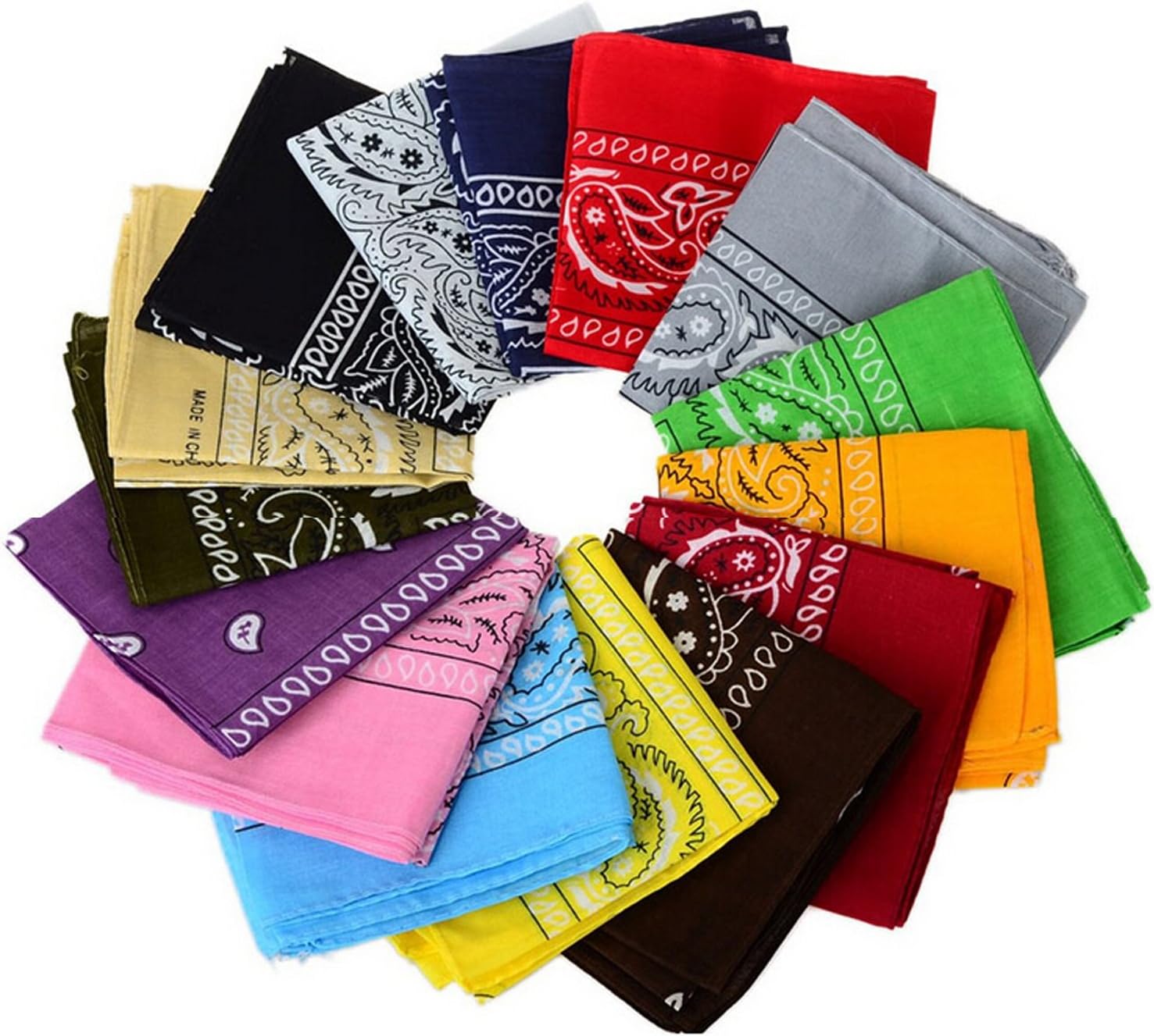 24pcs 22x22 Inch Cotton Paisley Bandanas