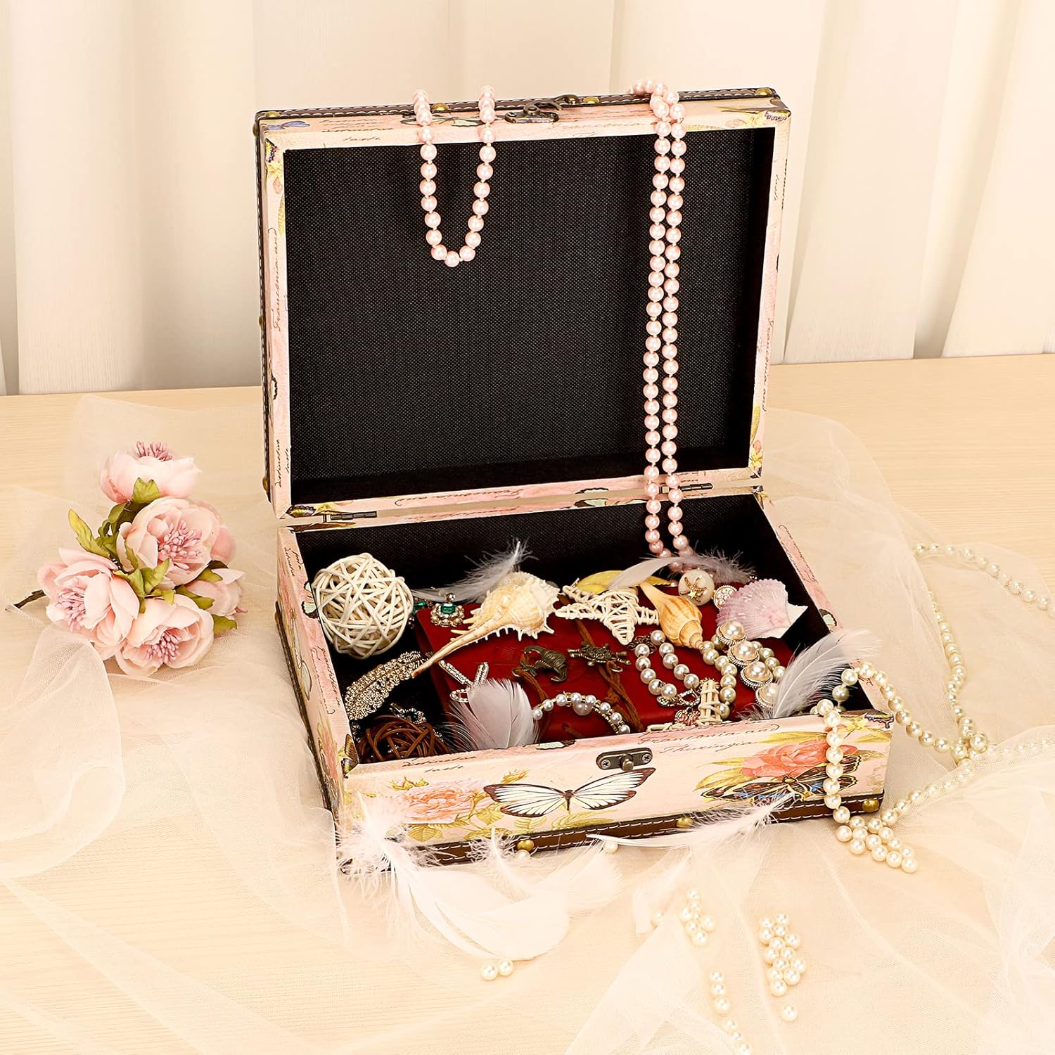 Elldo0 Butterfly Treasure Chest Box for Jewelry and Keepsakes