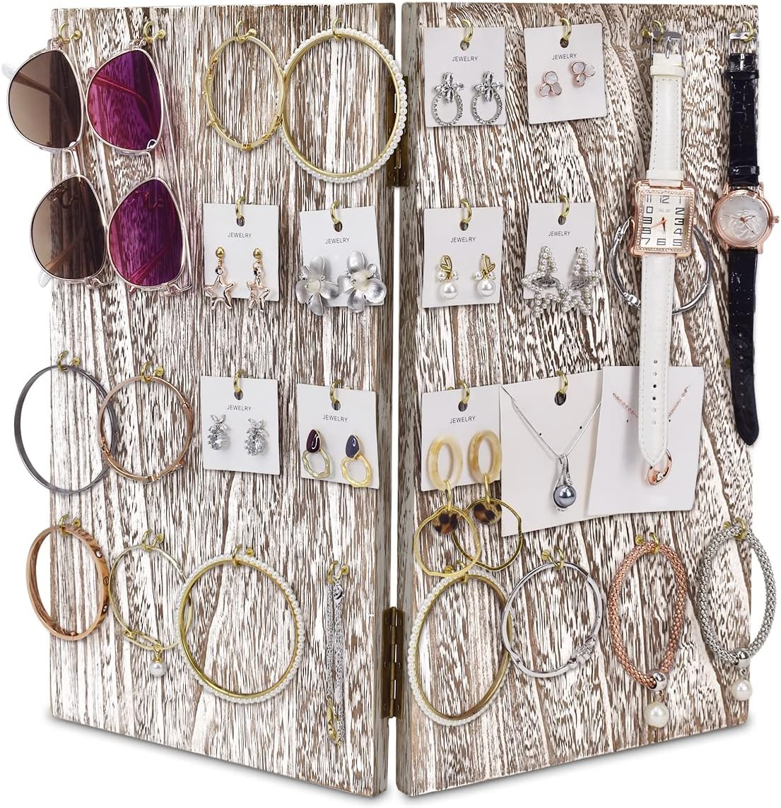 MOOCA Wooden Jewelry Display Stand with 32 Hooks and V Shape Design