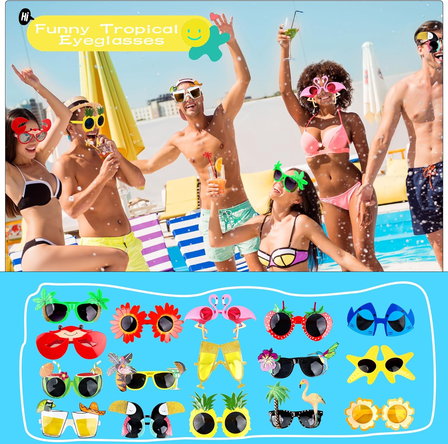 16 Styles Hawaiian Sunglasses for Kids Adults Luau Party Fun Tropical Eyewear