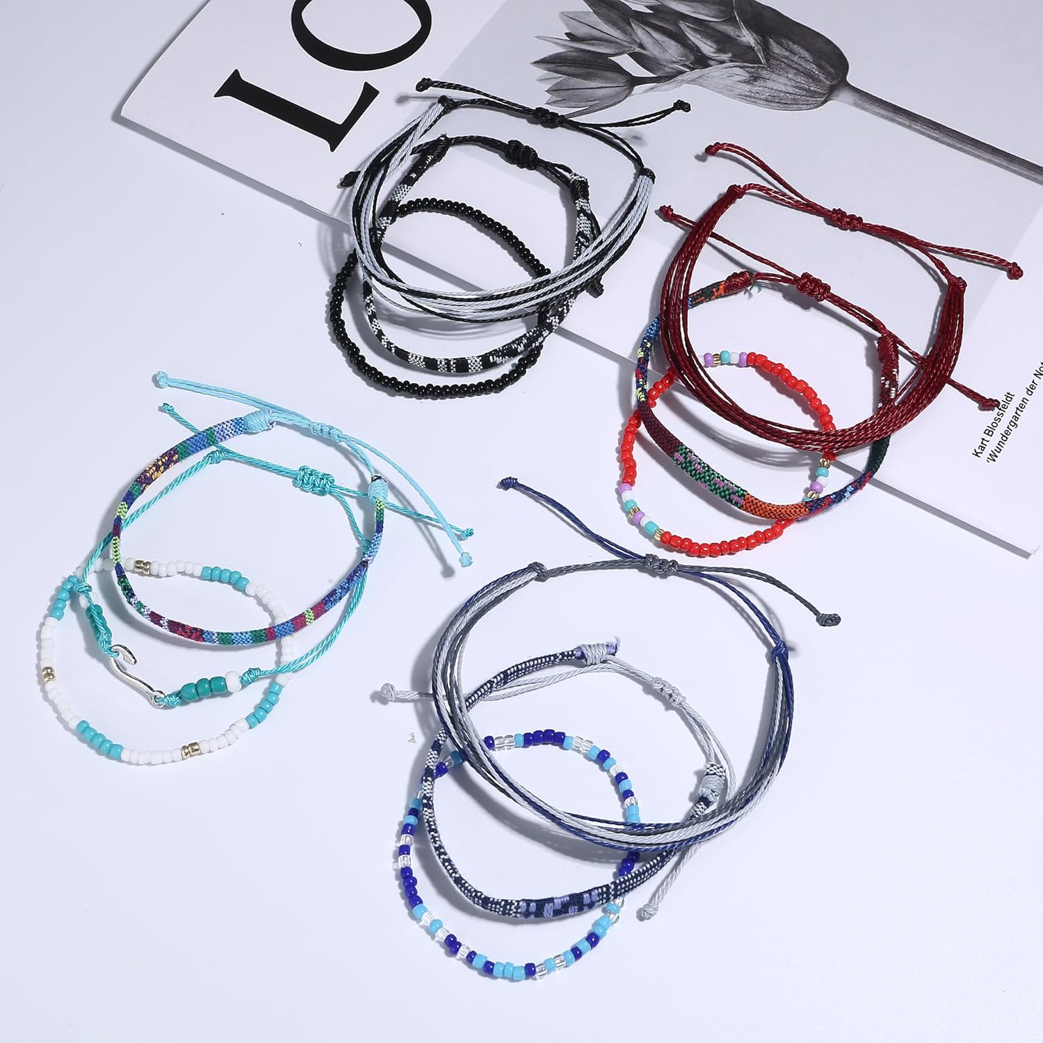 LOLIAS 24 Pieces Waterproof String Bracelets for Women