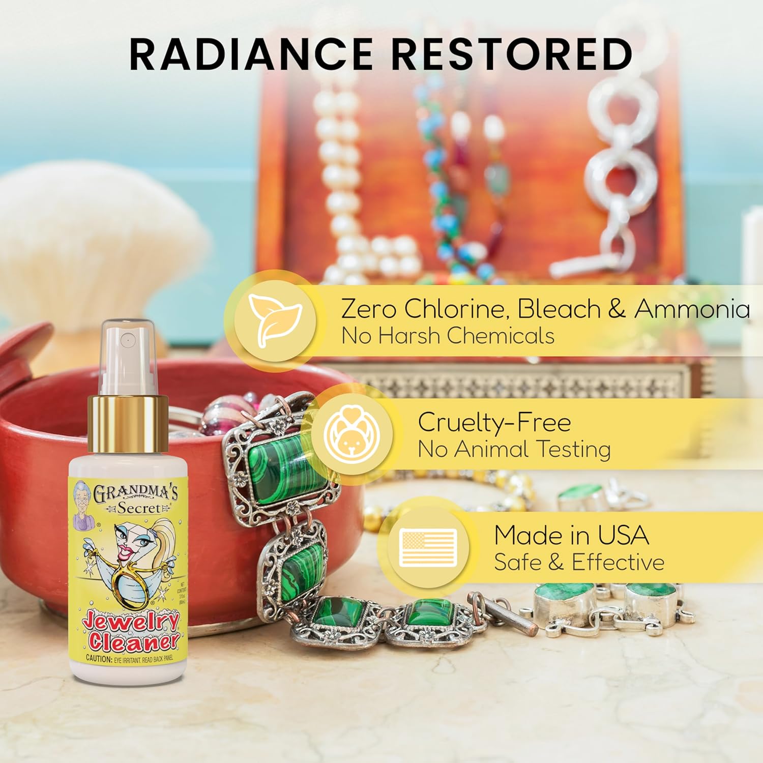 Grandmas Secret Jewelry Cleaner Liquid - Ammonia Free 3 oz