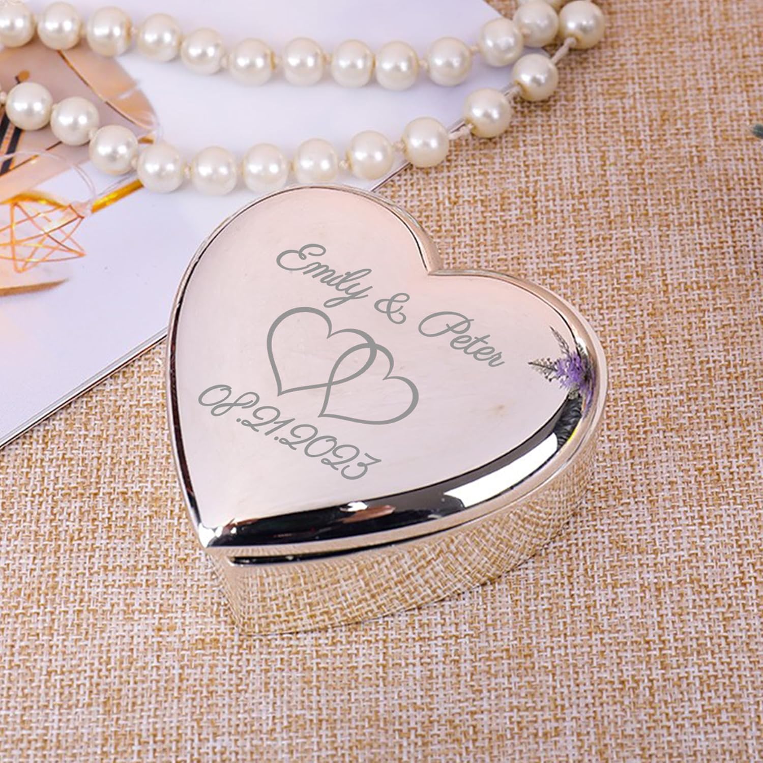 Personalized Heart Shaped Ring Box with Name and Date