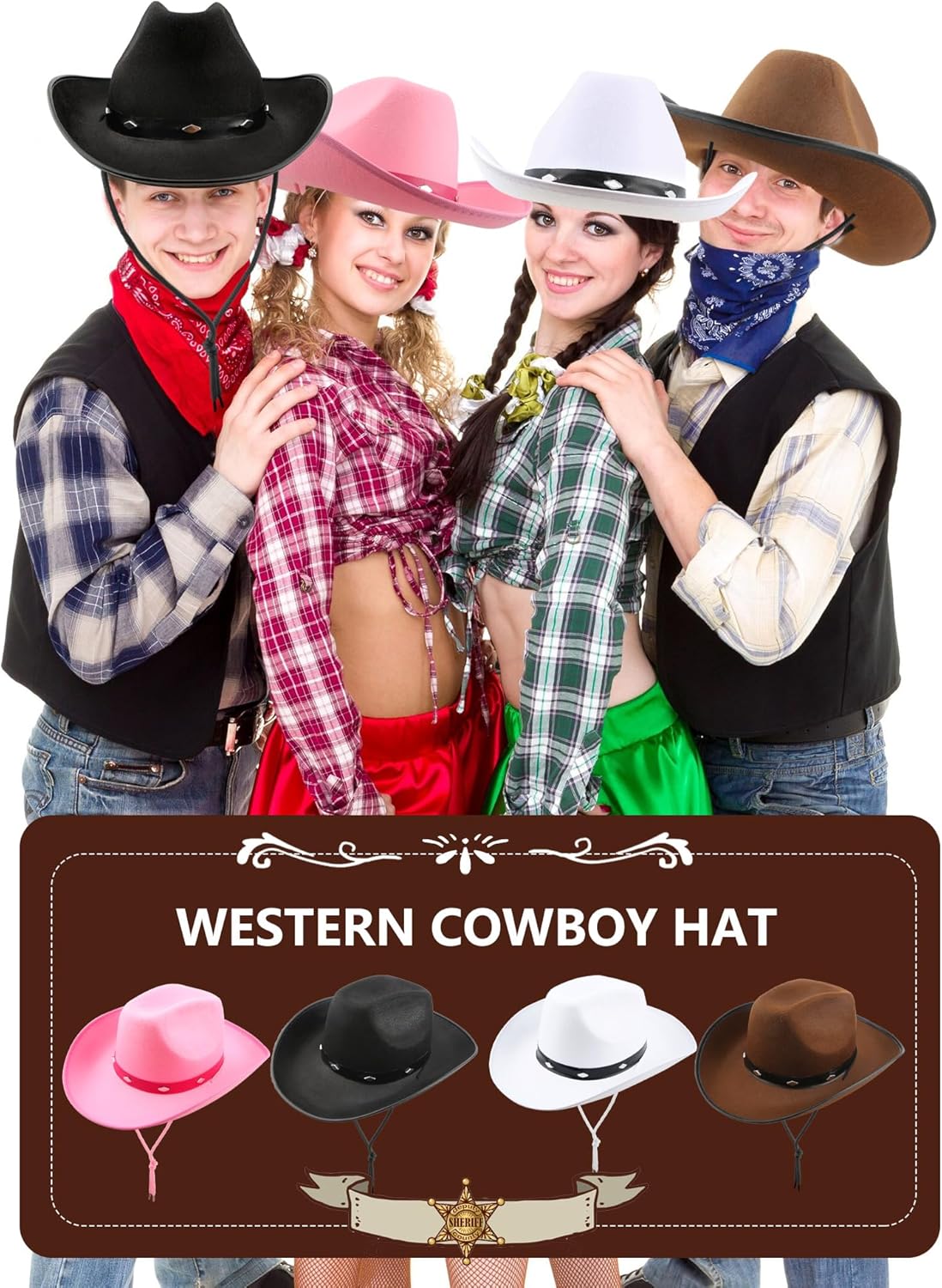4 Pack Studded Cowboy Hats for Adult Cowgirl Cowboy Style