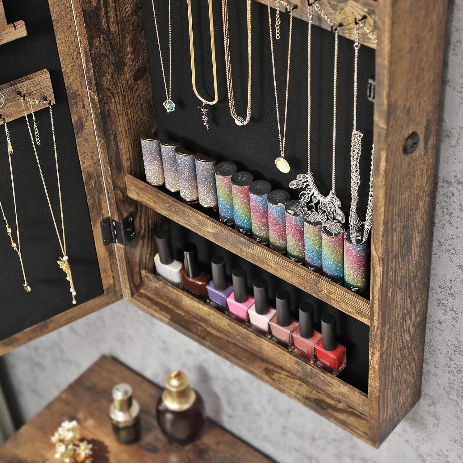 SONGMICS Lockable Jewelry Cabinet with Mirror UJJC051K01
