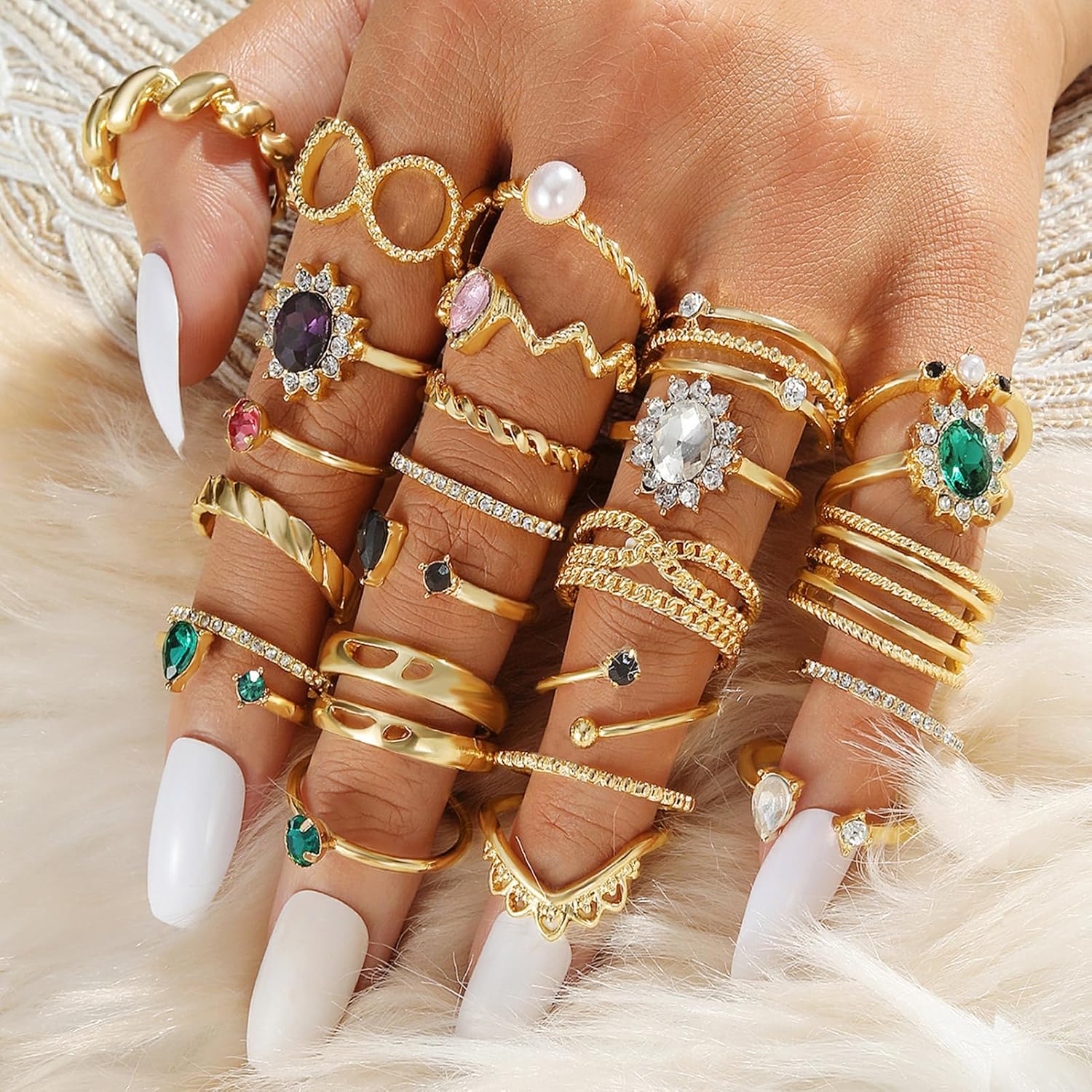 Gold Boho Sparkle Knuckle Rings Set For Women