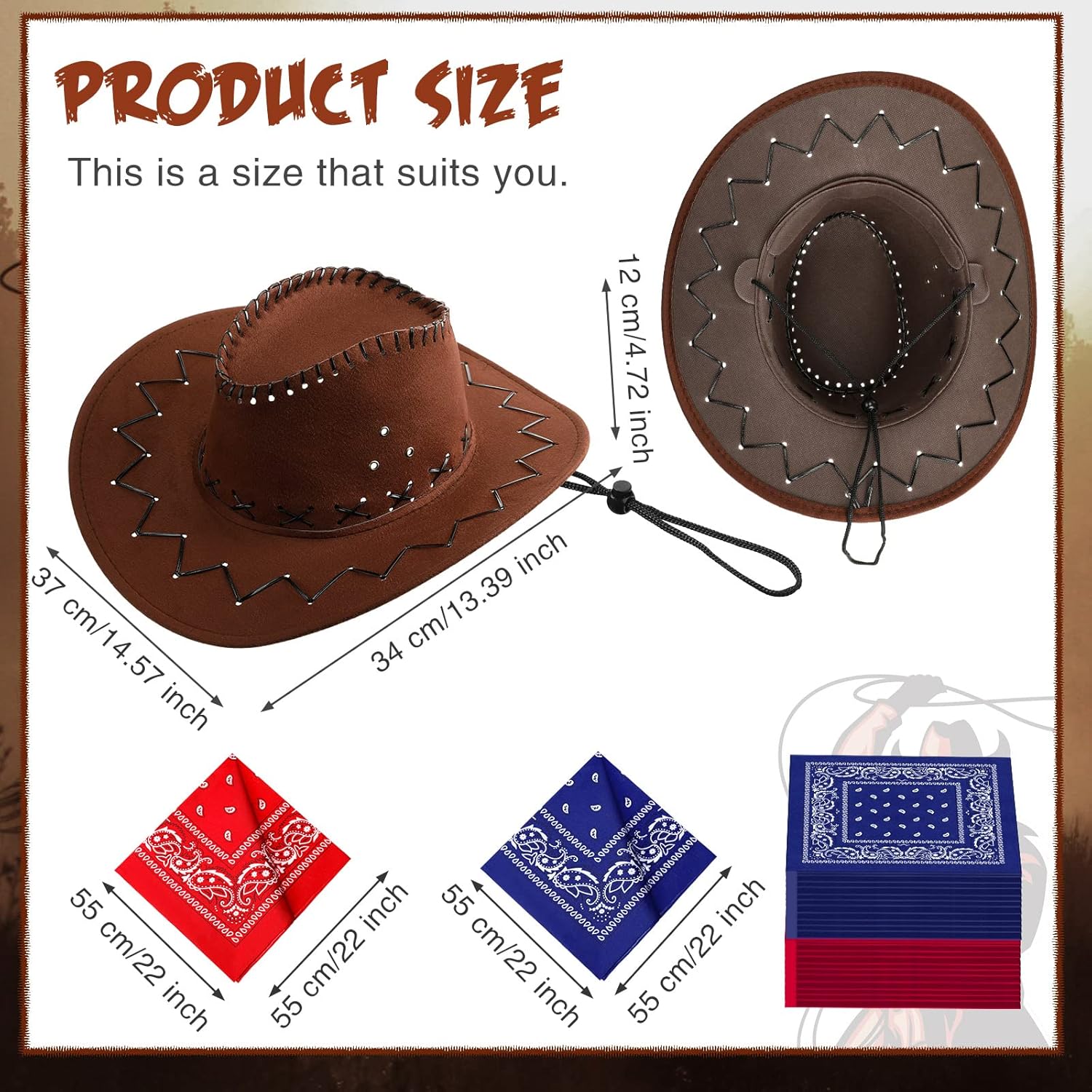 Zhanmai 24 Pcs Cowboy Hats With Bandana Party Pack