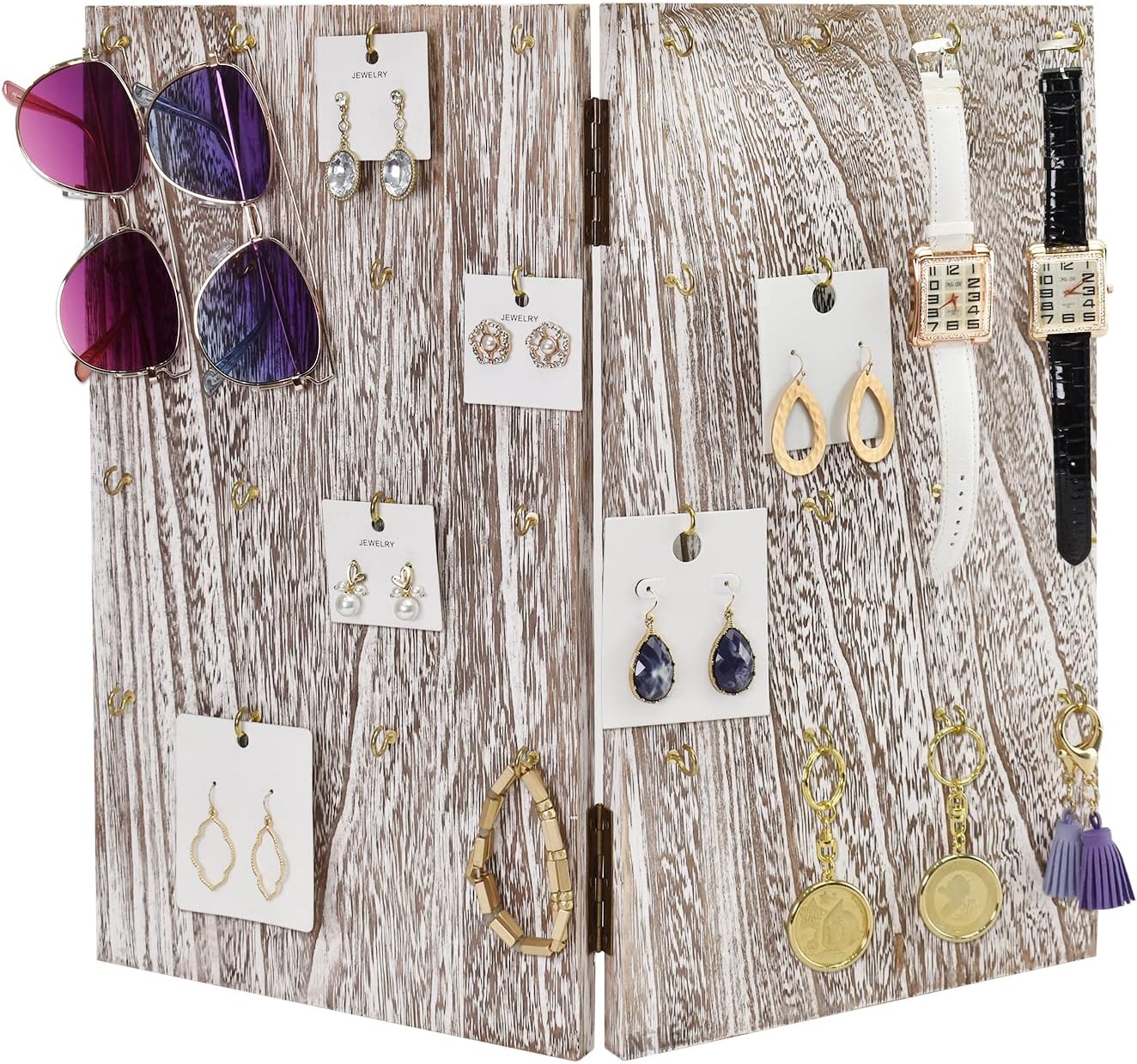 MOOCA Wooden Jewelry Display Stand with 32 Hooks and V Shape Design