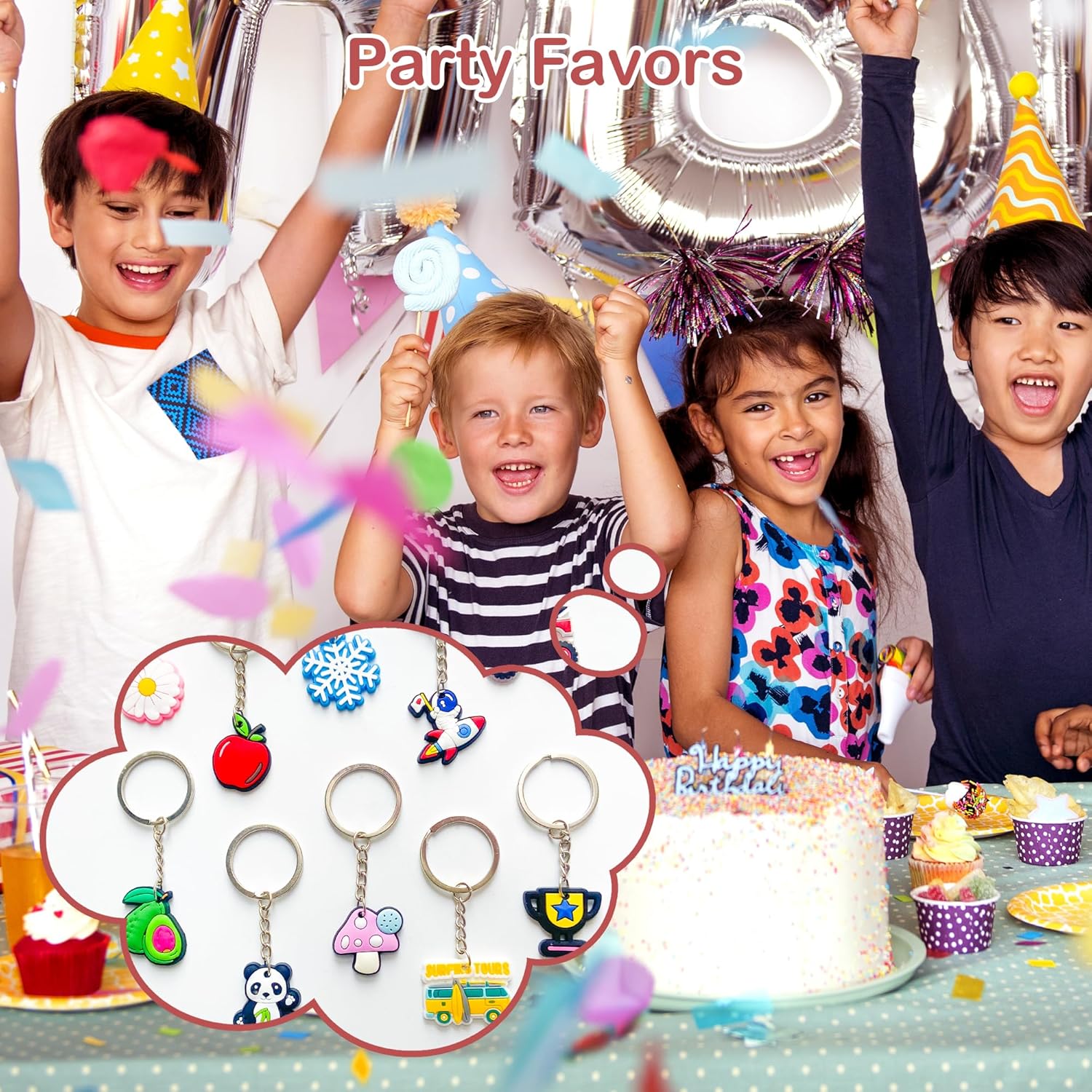 Jongdari 20pcs Cute Kids Keychains with Cartoon Designs