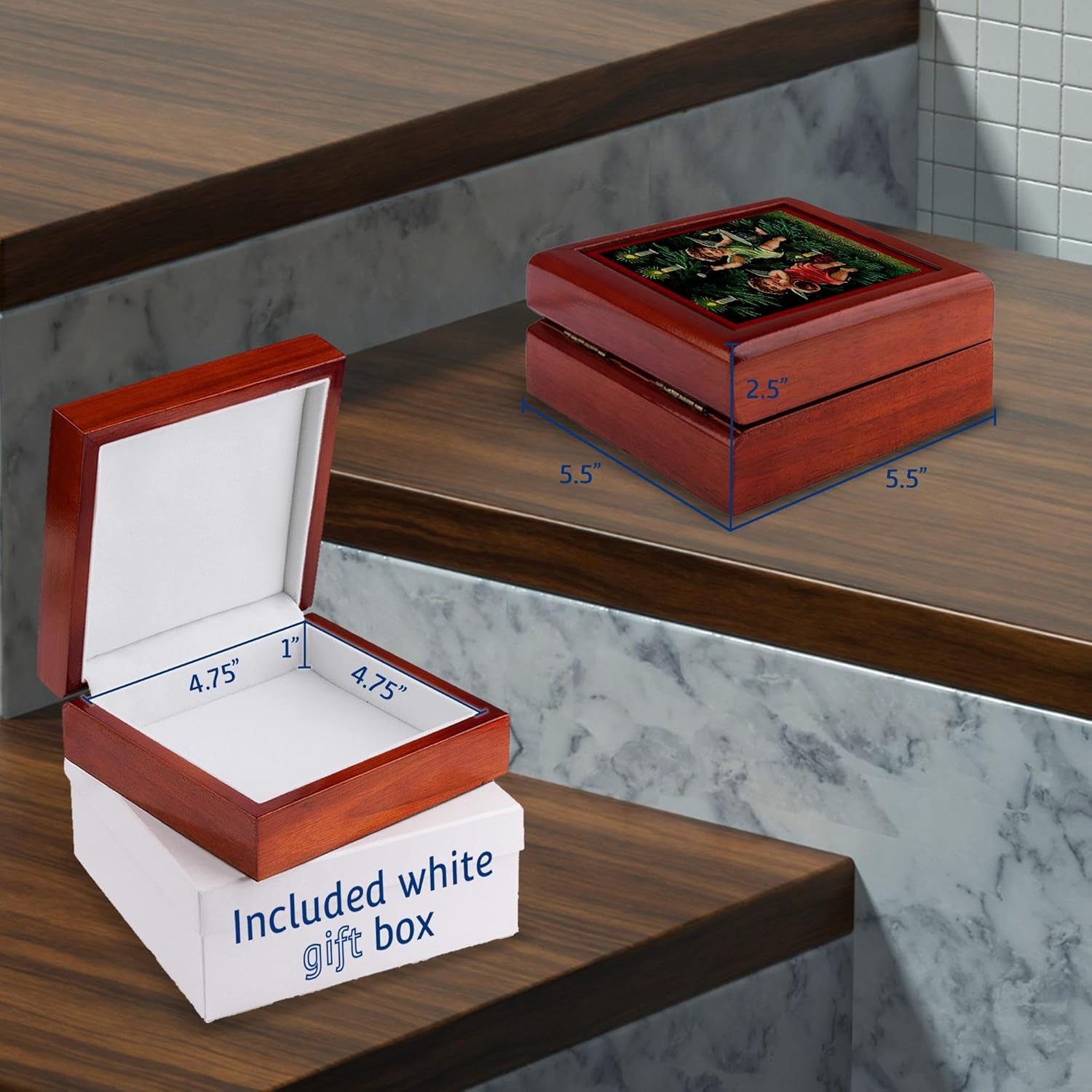 3dRose Decorative Jewelry Box with Angel Candle Lit Tree Scene