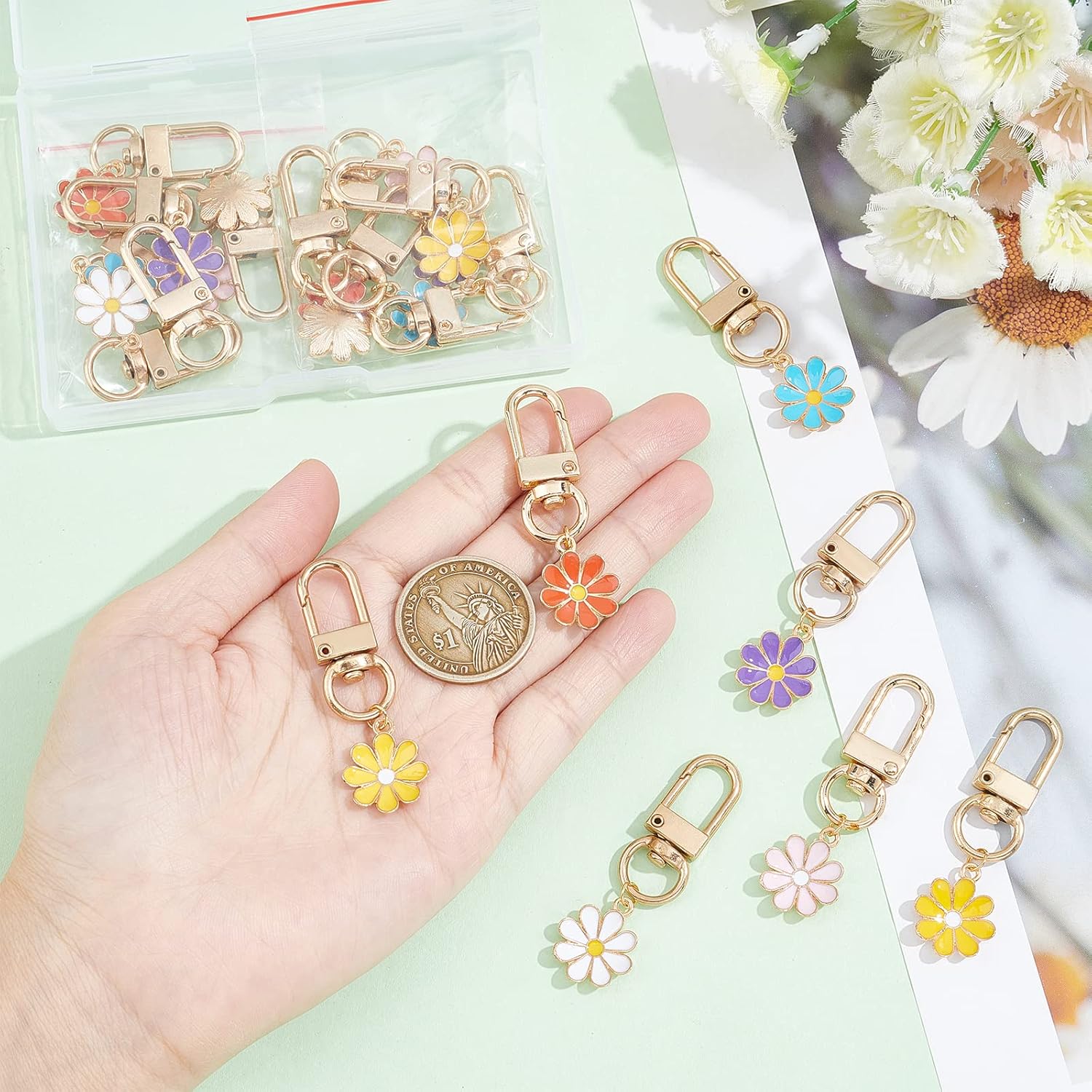 PH PandaHall 24pcs Daisy Enamel Keychain Set