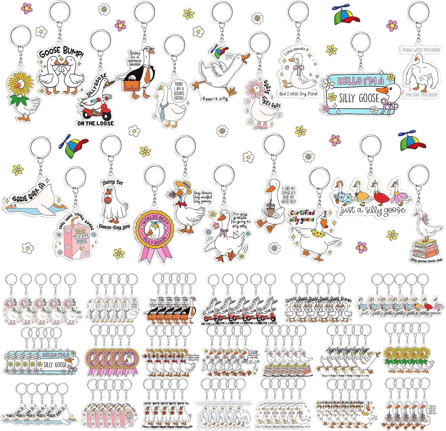 100 Pcs Silly Goose Keychains Bulk Pack