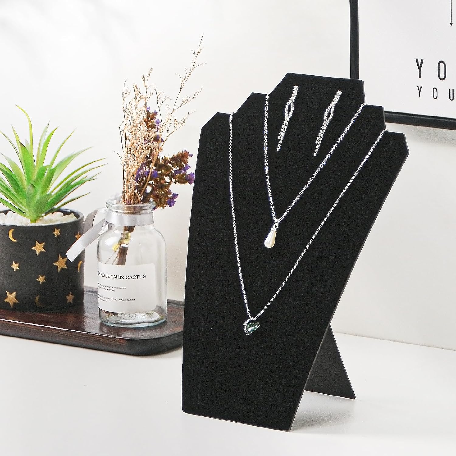 4pcs Set Velvet Black Foldable Necklace Display Stand