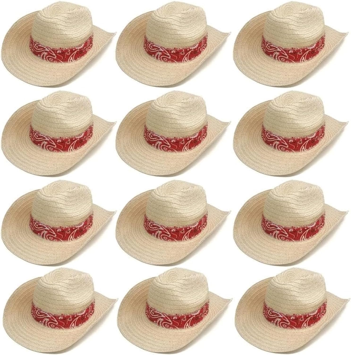 Podzly 12 Piece Straw Cowboy Hats - Stylish Western Hats for Men Women