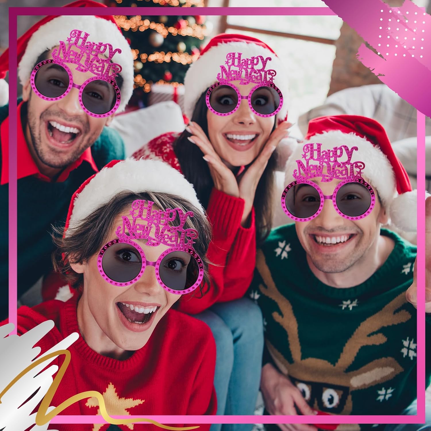 2025 Happy New Year Eyeglasses Glitter Round Funny Party Glasses