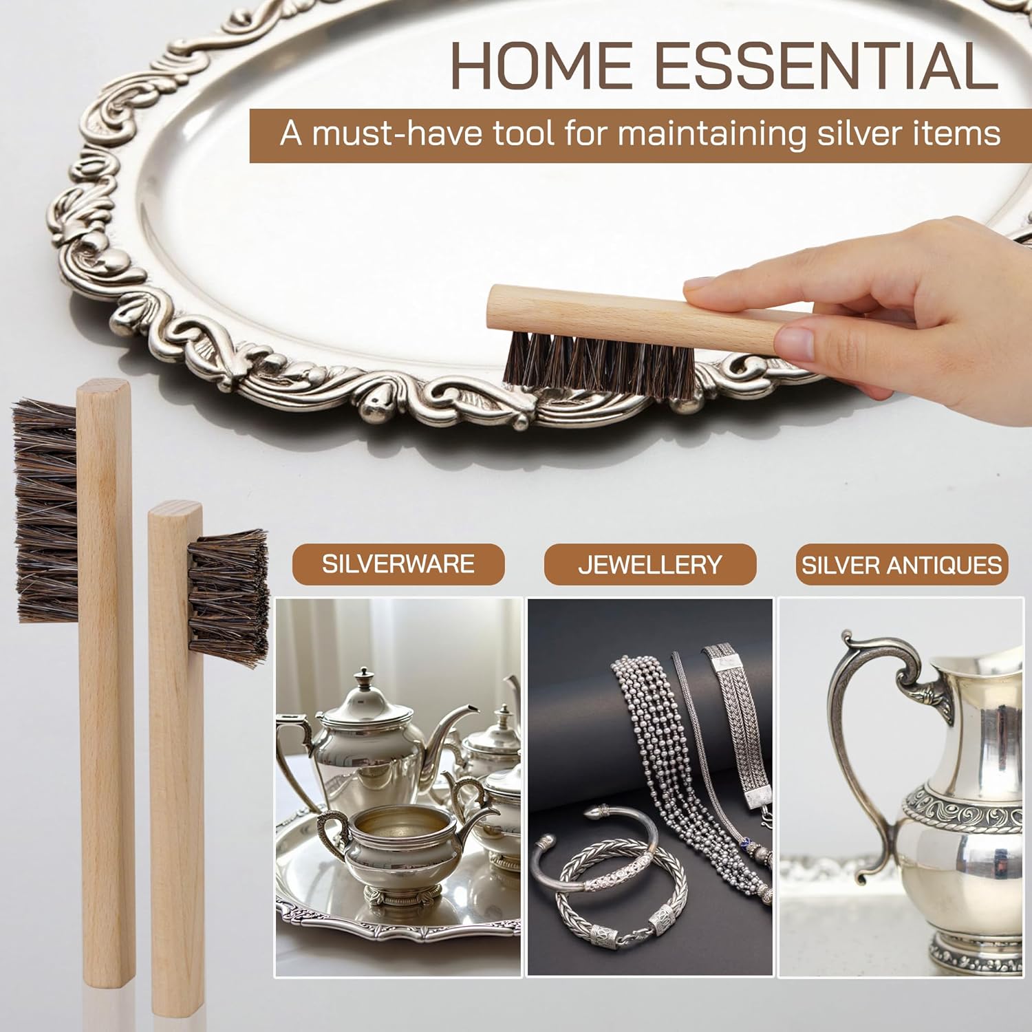 TAKAVU Horsehair Detail Brush Set for Silverware and Jewelry