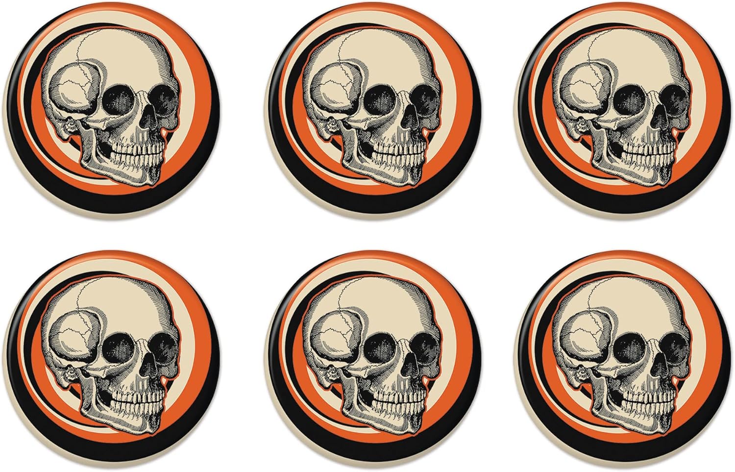 Beistle 6 Piece Vintage Halloween Skull Buttons