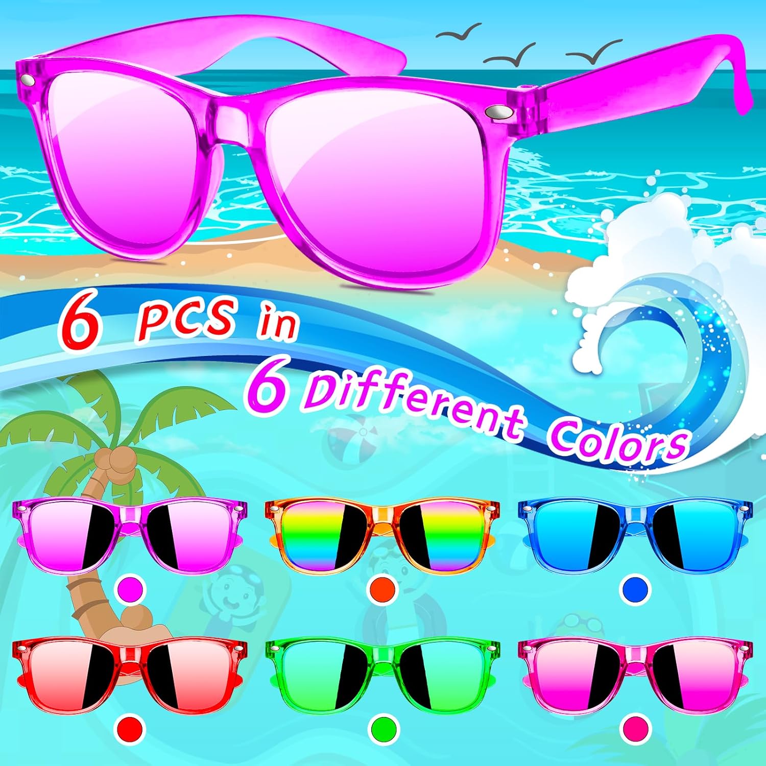 Kids Sunglasses 6 Pack UV400 Protection