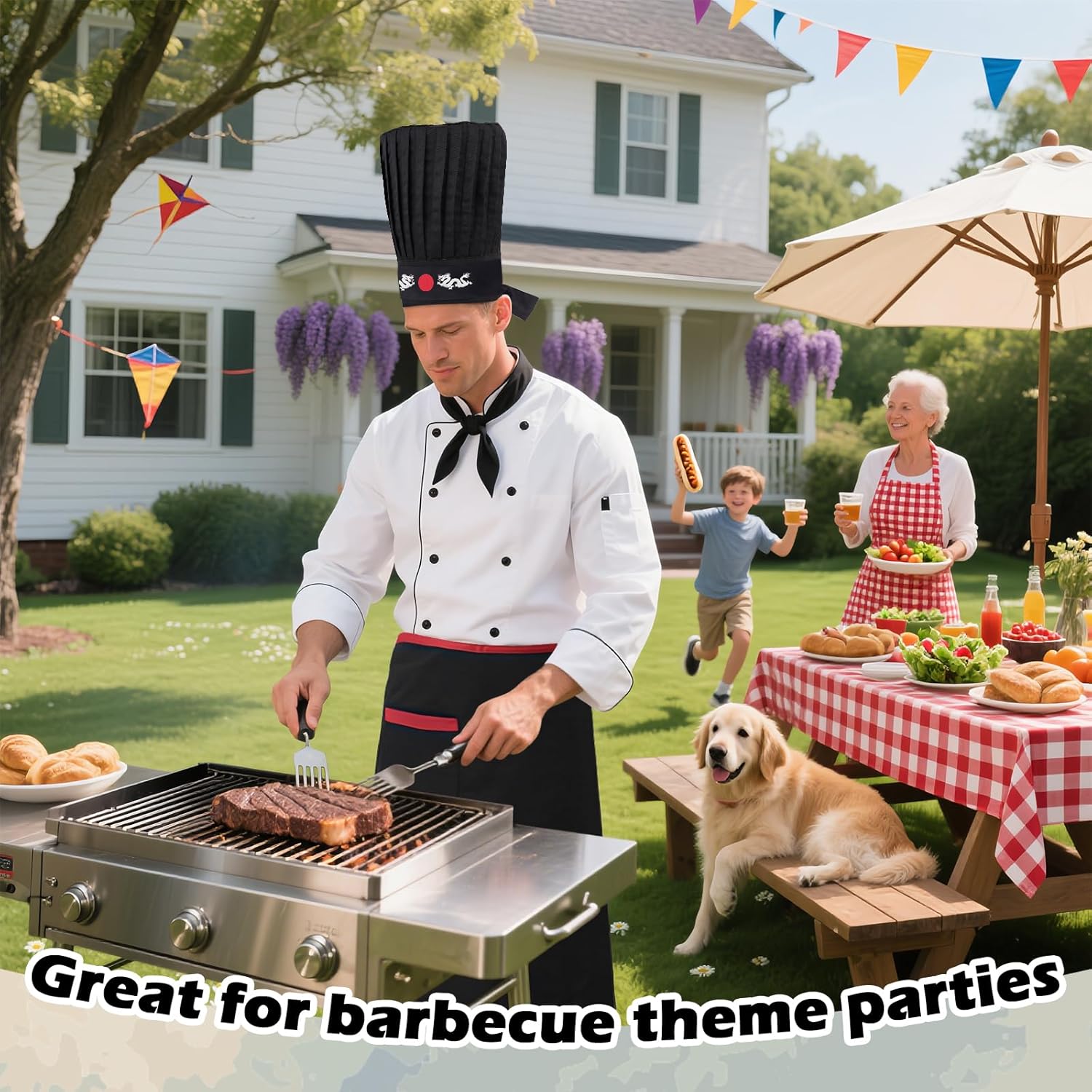 Hibachi Chef Costume Set 4PC - Hat Apron Headband Tie