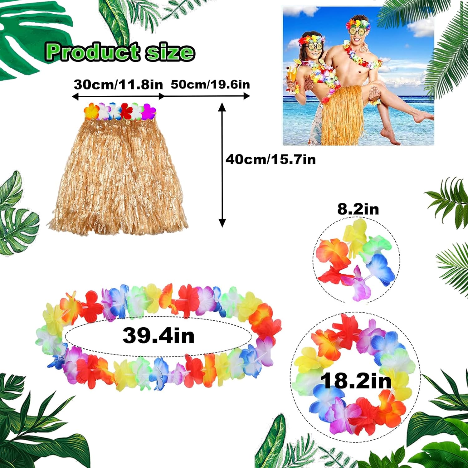 Zeyoy Hawaiian Luau Hula Skirts Party Set