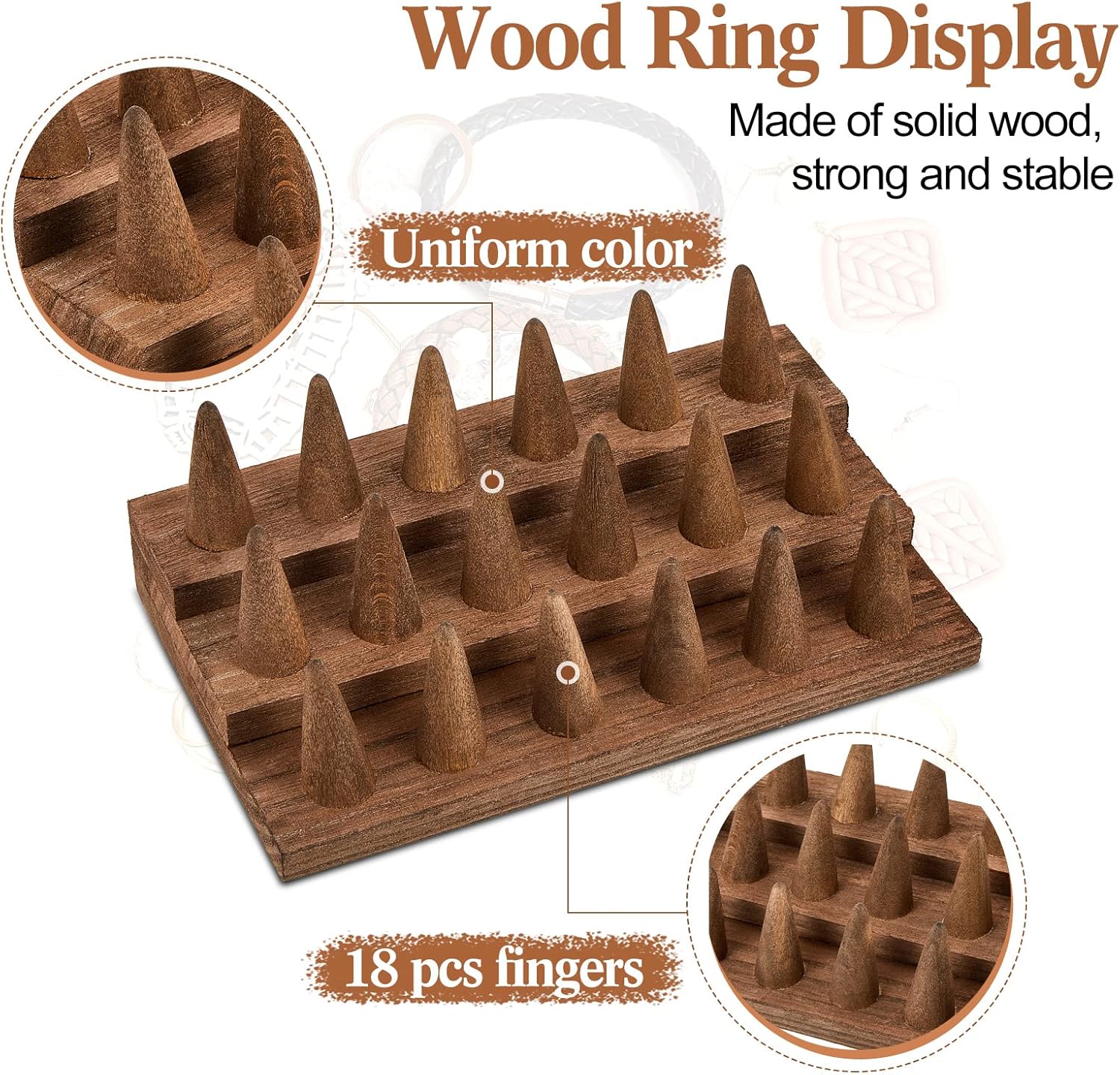 Juexica 4 Pc Wood Ring Display Stand Set