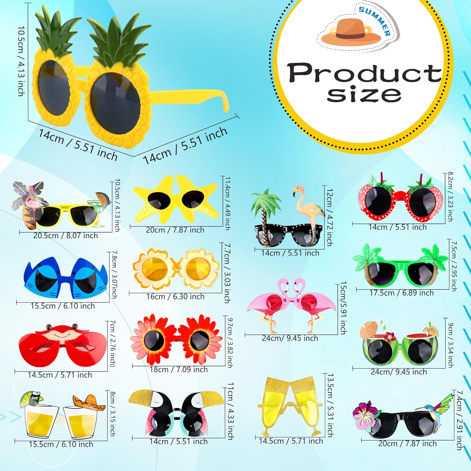 16 Styles Hawaiian Sunglasses for Kids Adults Luau Party Fun Tropical Eyewear