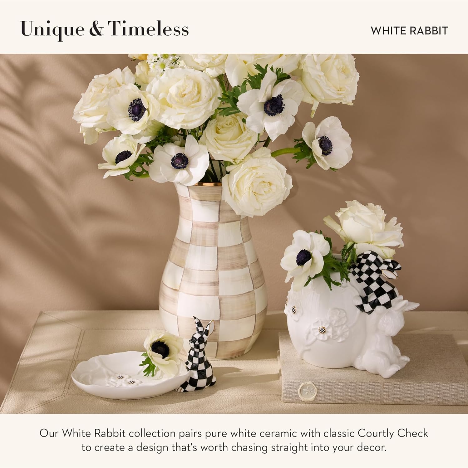 Mackenzie-Childs Ceramic Tray with White Rabbit Design