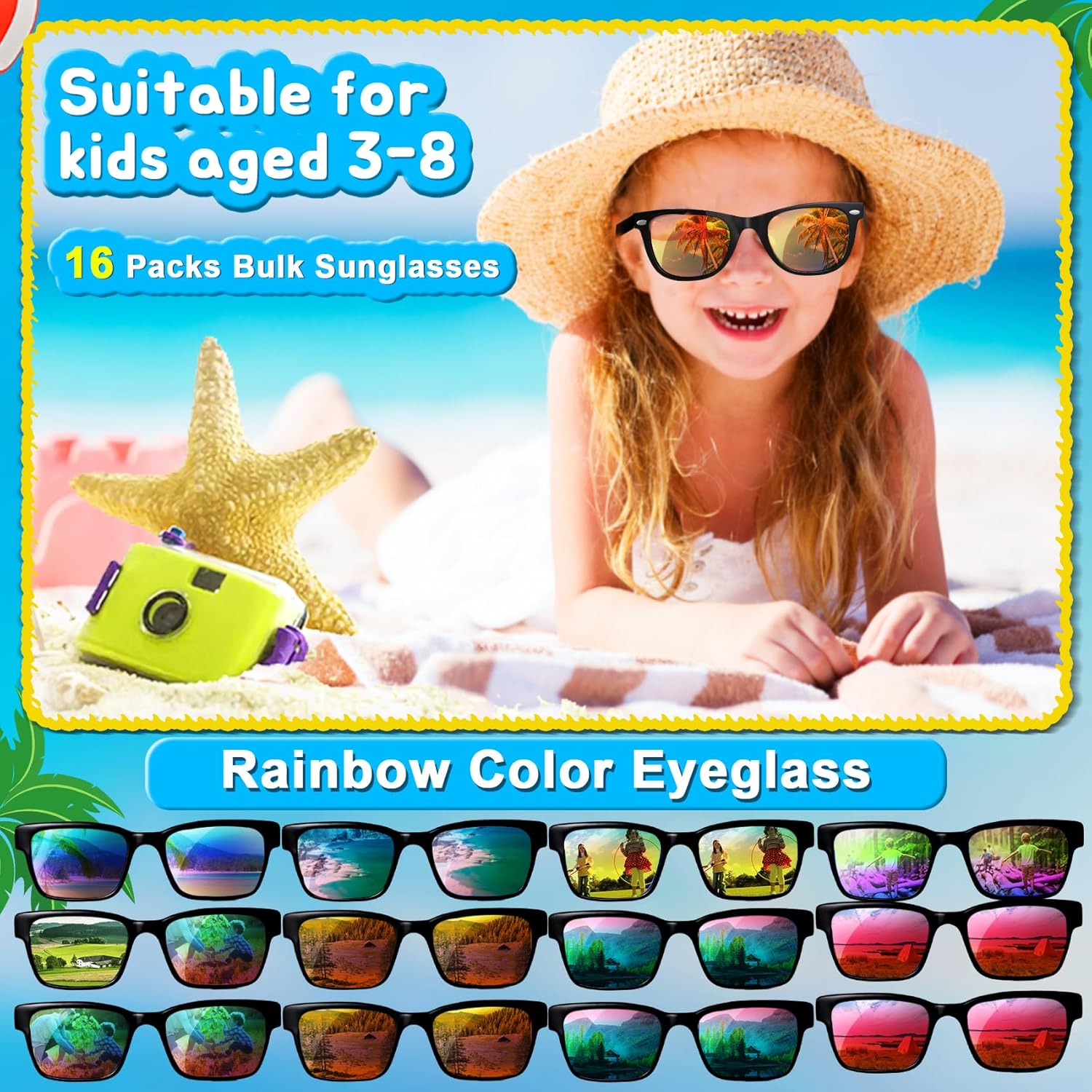 Neon Sunglasses for Kids 4-8 16-Pack Party Favors
