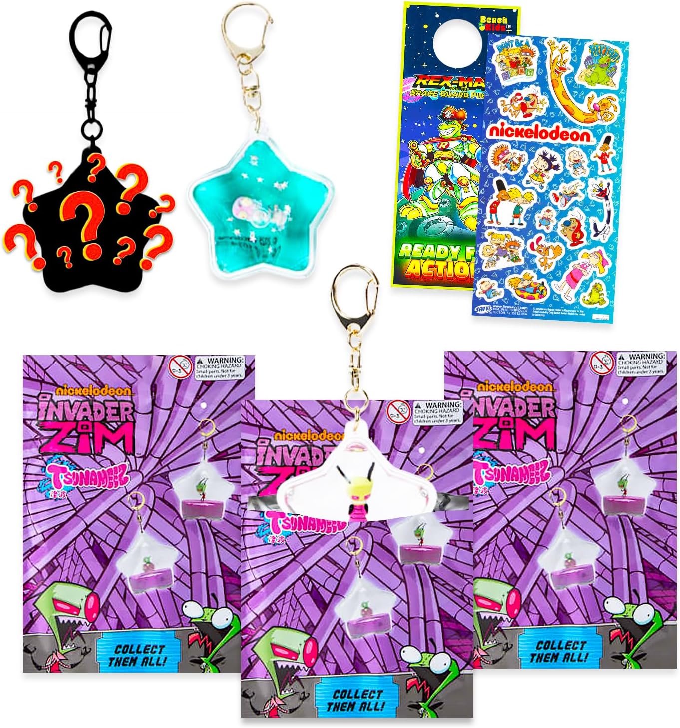 Tsunameez Invader Zim Keychain Set with 3 Blind Bags and Stickers