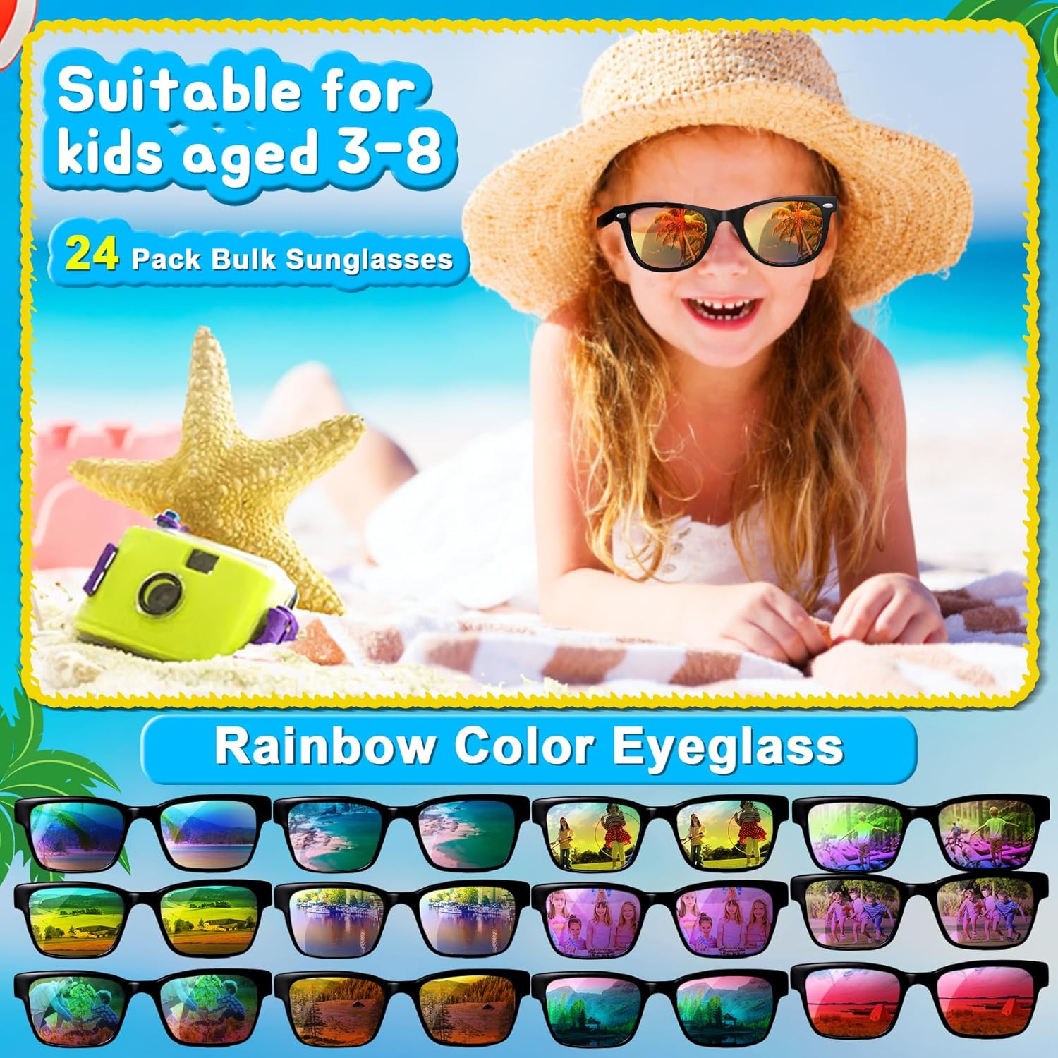 Neon Sunglasses for Kids 4-8 Years 24 Packs