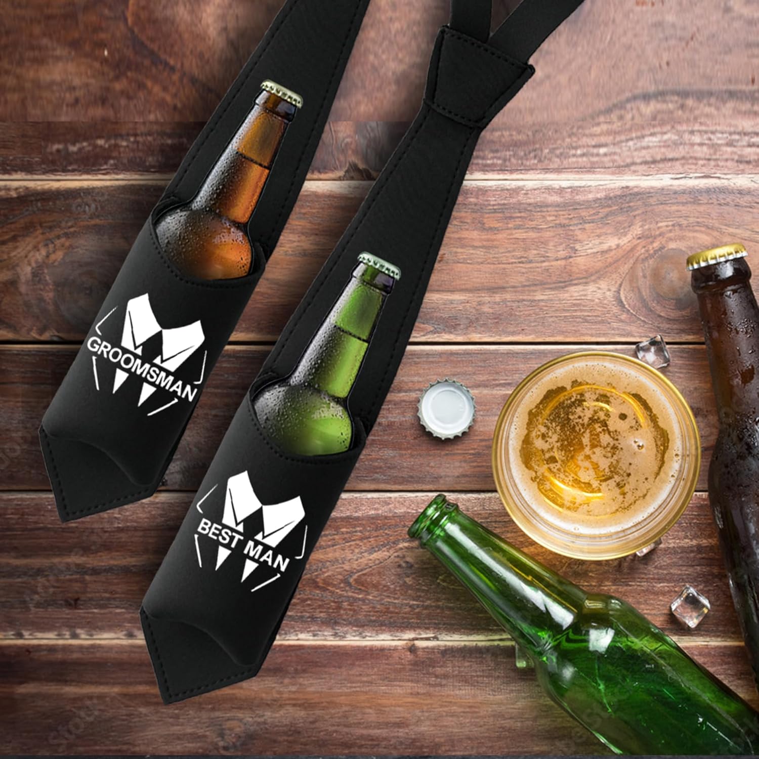 PartyGiftsbeyond Groomsmen Proposal Gifts 7pcs Funny Bottle Can Holder Necktie