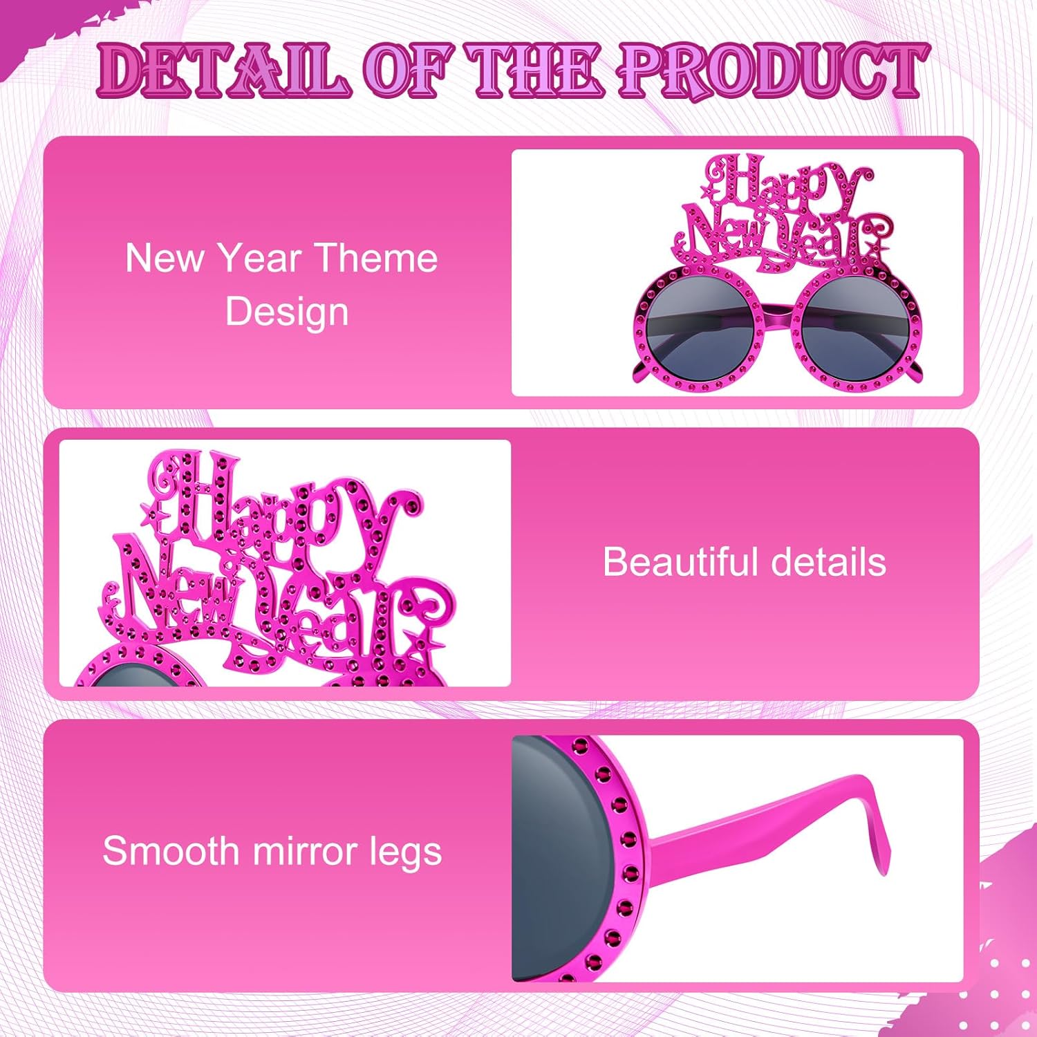 2025 Happy New Year Eyeglasses Glitter Round Funny Party Glasses