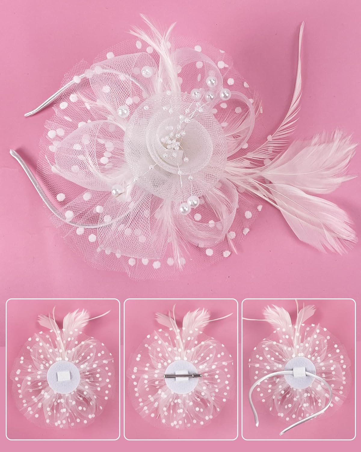 Girls Tea Party Fascinators Hats with Lace Gloves and Pearls