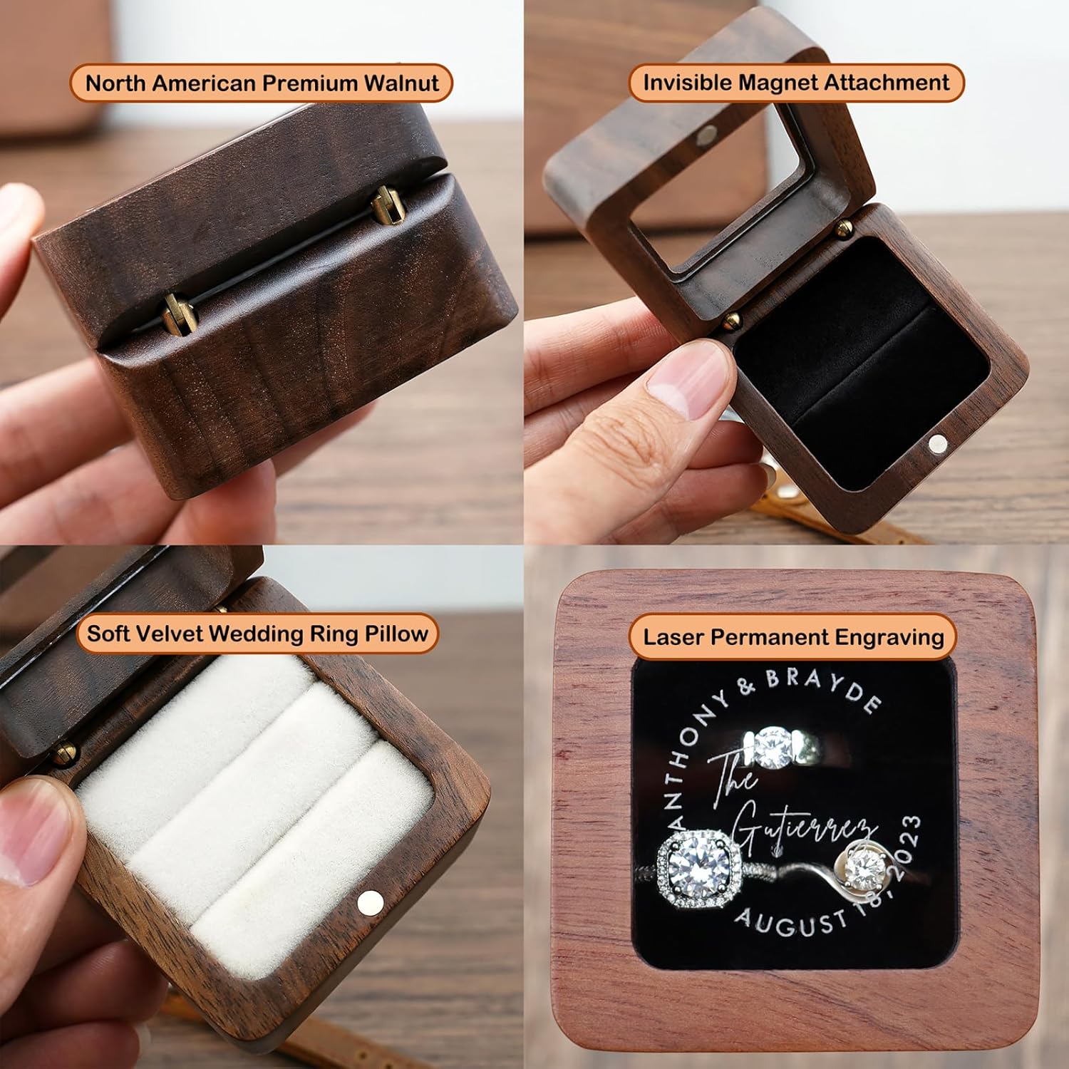 Personalized Wooden Ring Box with Name and Date