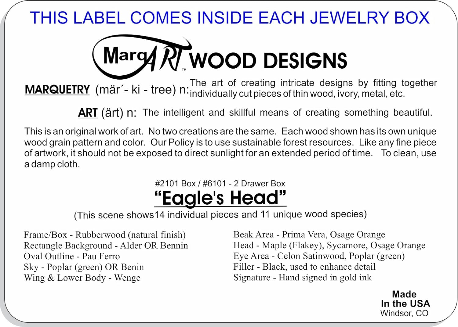 Eagle Box - Handmade USA - Unique Original Wood Jewelry Box