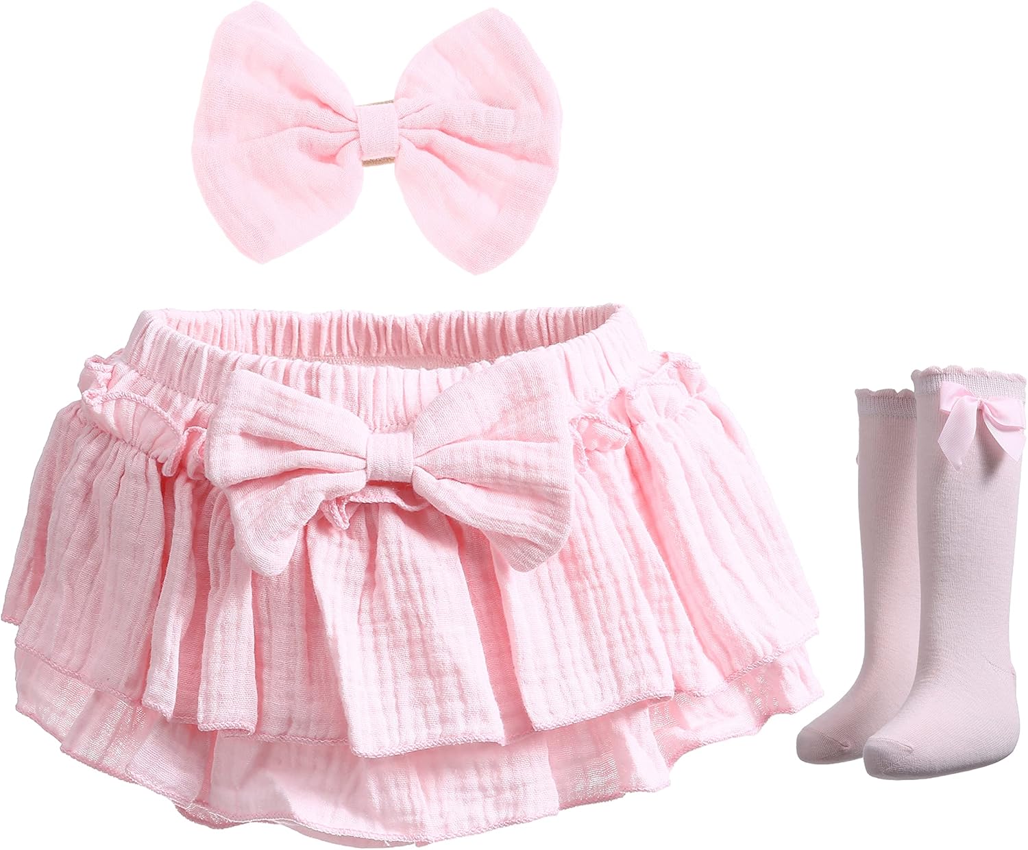 Newborn Baby Girl Cotton Skirt with Built-in Shorts and Bows