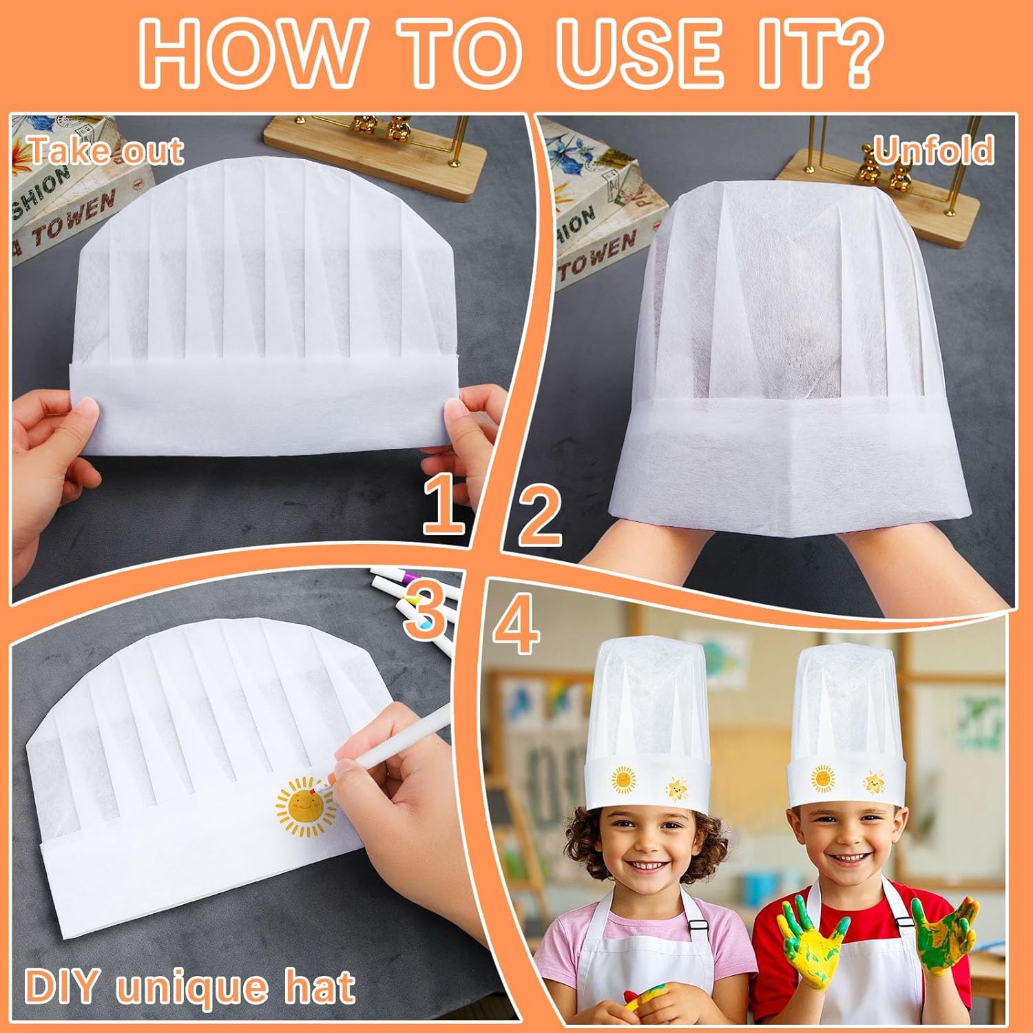 12 Pack White Disposable Chef Hats for Kids