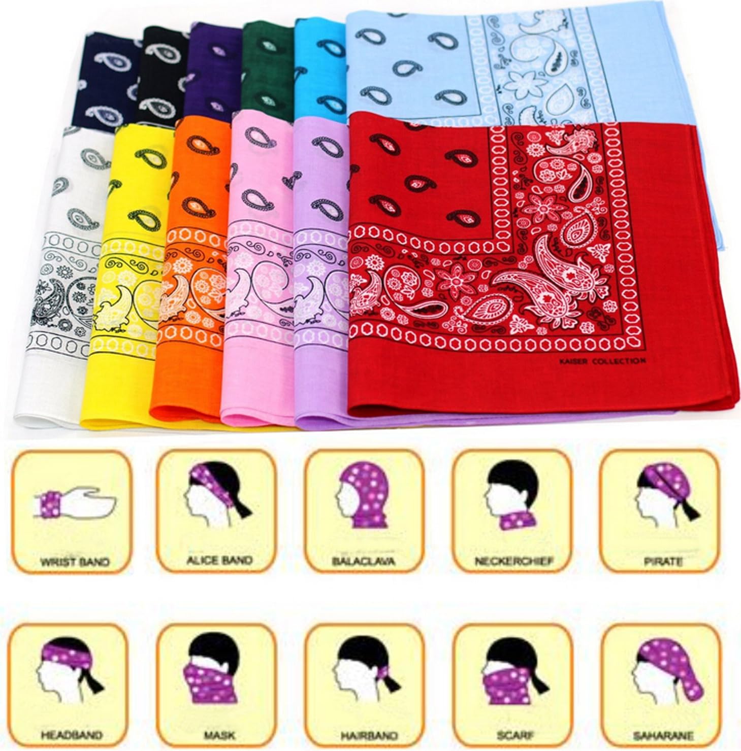 24pcs 22x22 Inch Cotton Paisley Bandanas