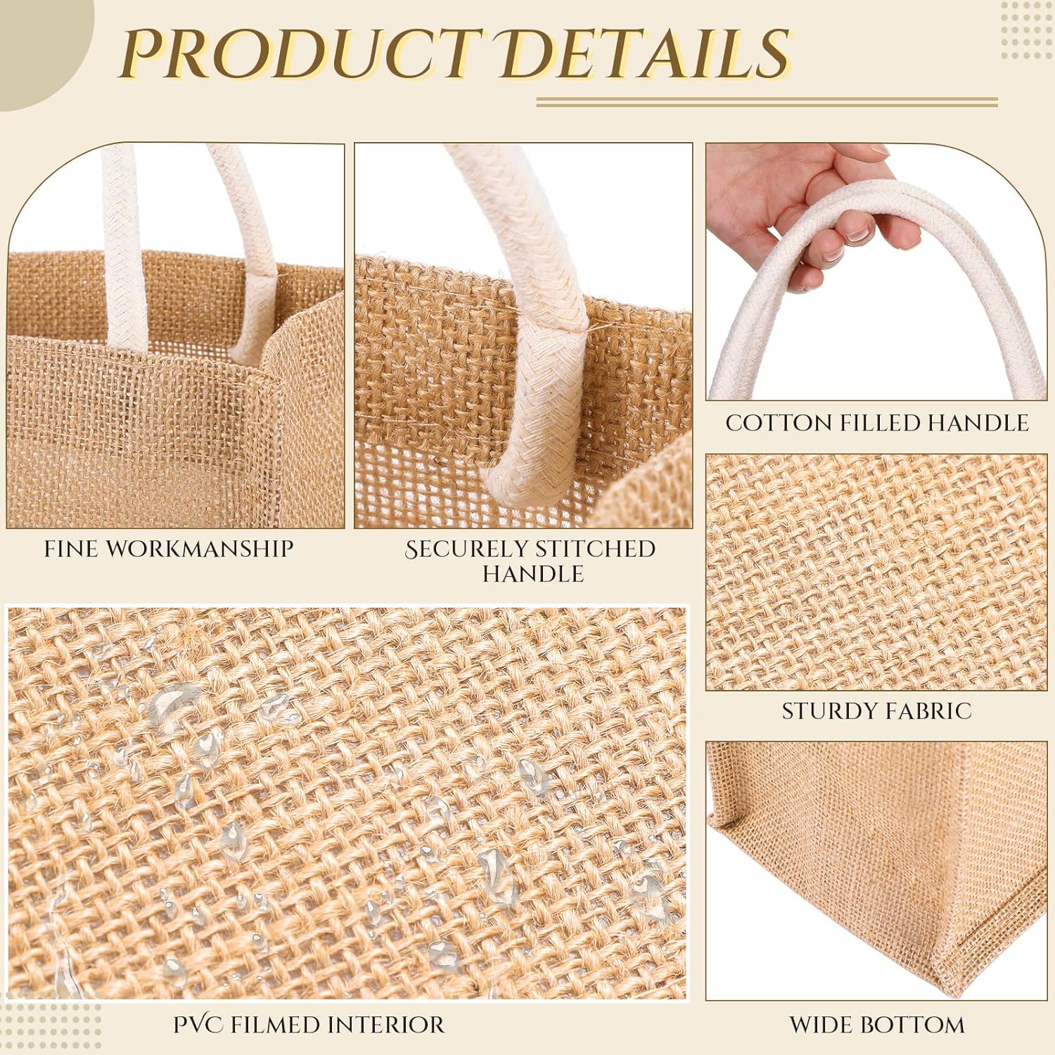 Cunno 12 Pcs Mini Jute Tote Bags Waterproof with Handles