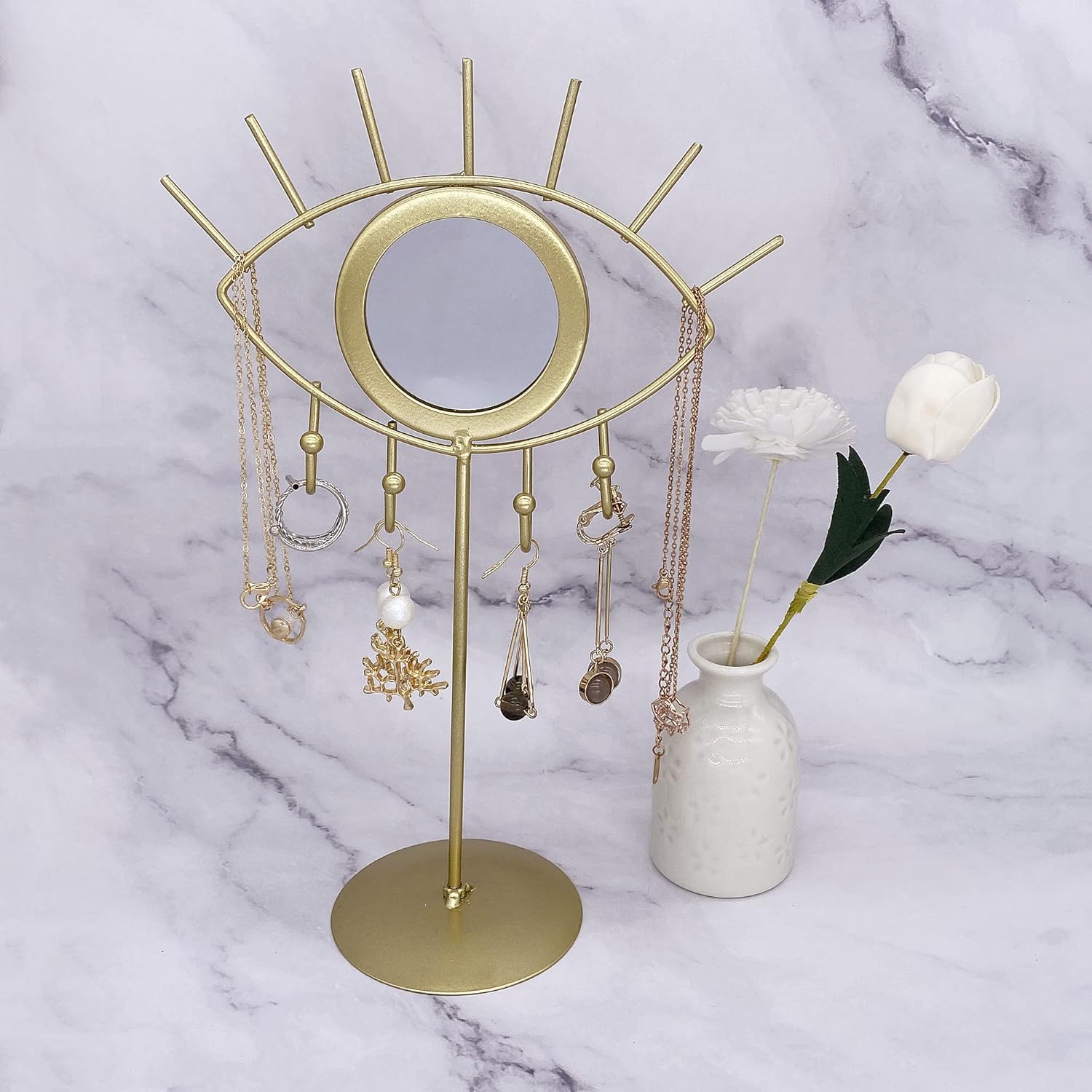 Jewelry Organizer Holder with Mirror Evil Eye Stand for Women Girls