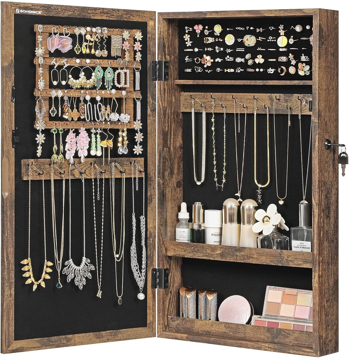 SONGMICS Lockable Jewelry Cabinet with Mirror UJJC051K01