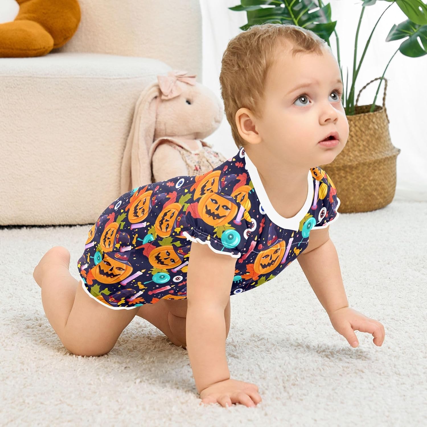 Emelivor Halloween Pumpkin Candle Bodysuits for Baby Girls 3M-24M