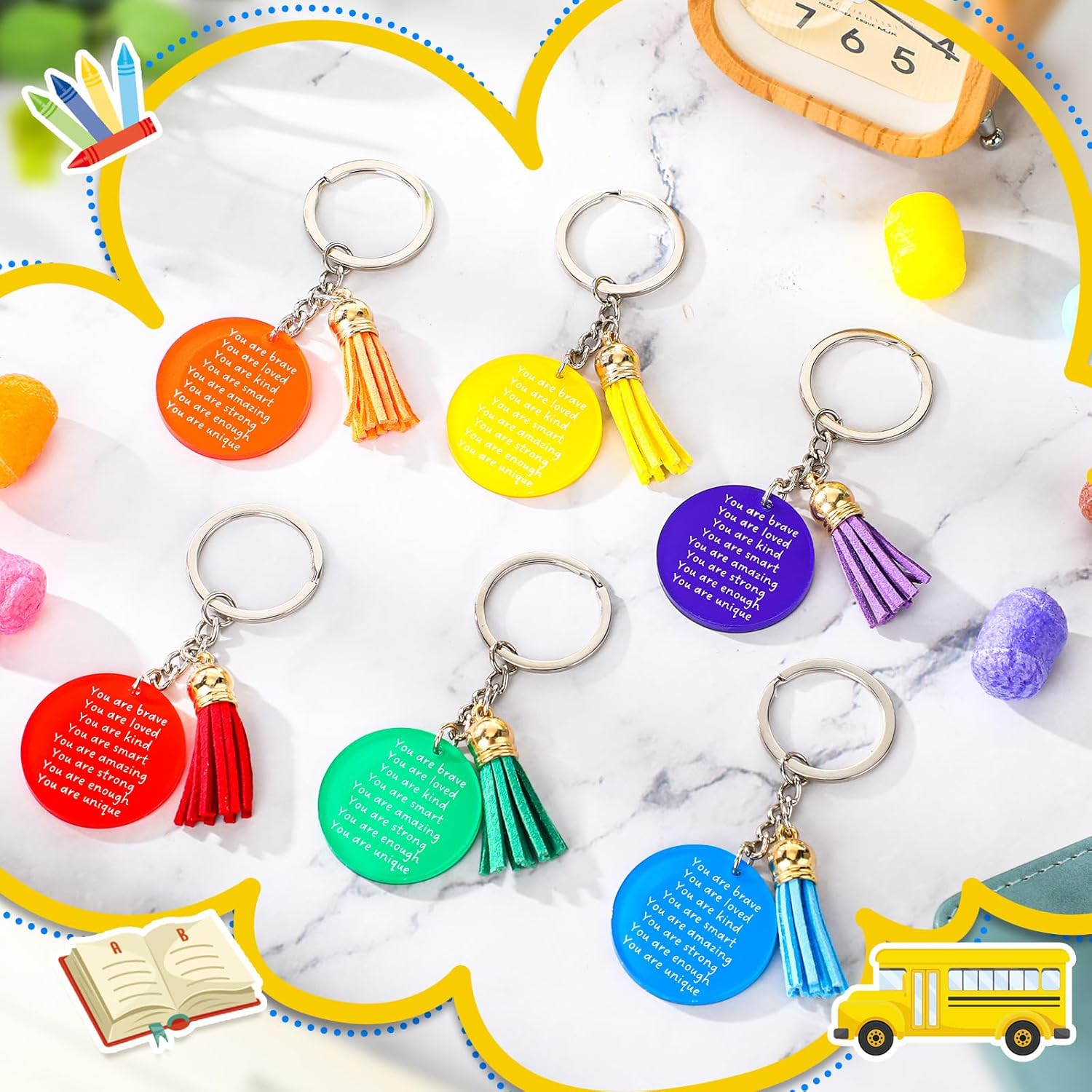 Inspirational Rainbow Keychain with Tassels for Kids